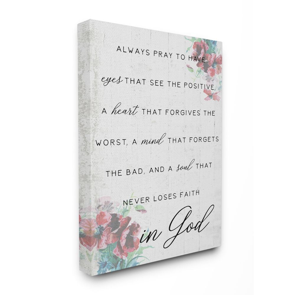 Stupell Industries Heart Mind and Soul for God Phrase Faith Based Quote Canvas Wall Art Design by Daphne Polselli, 16" x 20"