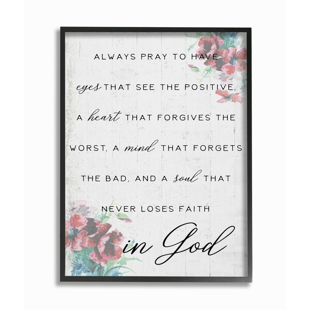 Stupell Industries Heart Mind and Soul for God Phrase Faith Based Quote Framed Wall Art Design by Daphne Polselli, 11" x 14", Black Framed