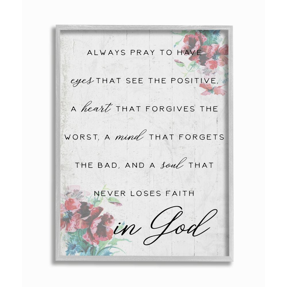 Stupell Industries Heart Mind and Soul for God Phrase Faith Based Quote Framed Wall Art Design by Daphne Polselli, 11" x 14", Gray Framed