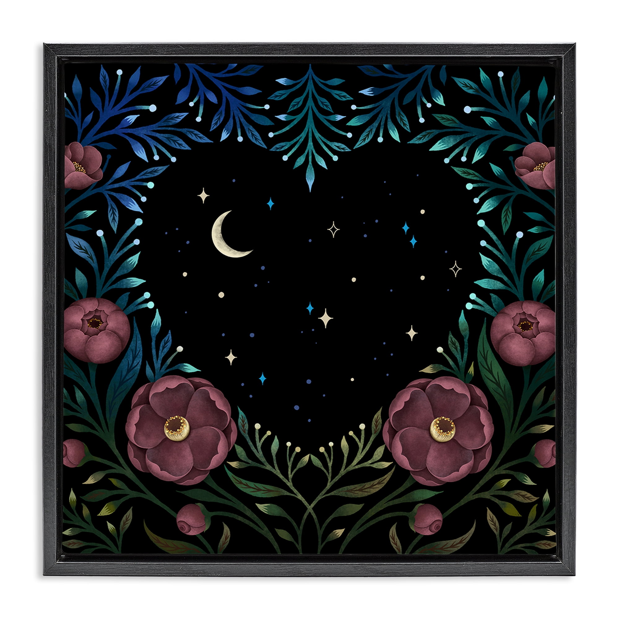 Stupell Industries Heart Night Sky Garden Black Framed Floater Canvas Wall Art, design by Episodic Drawings