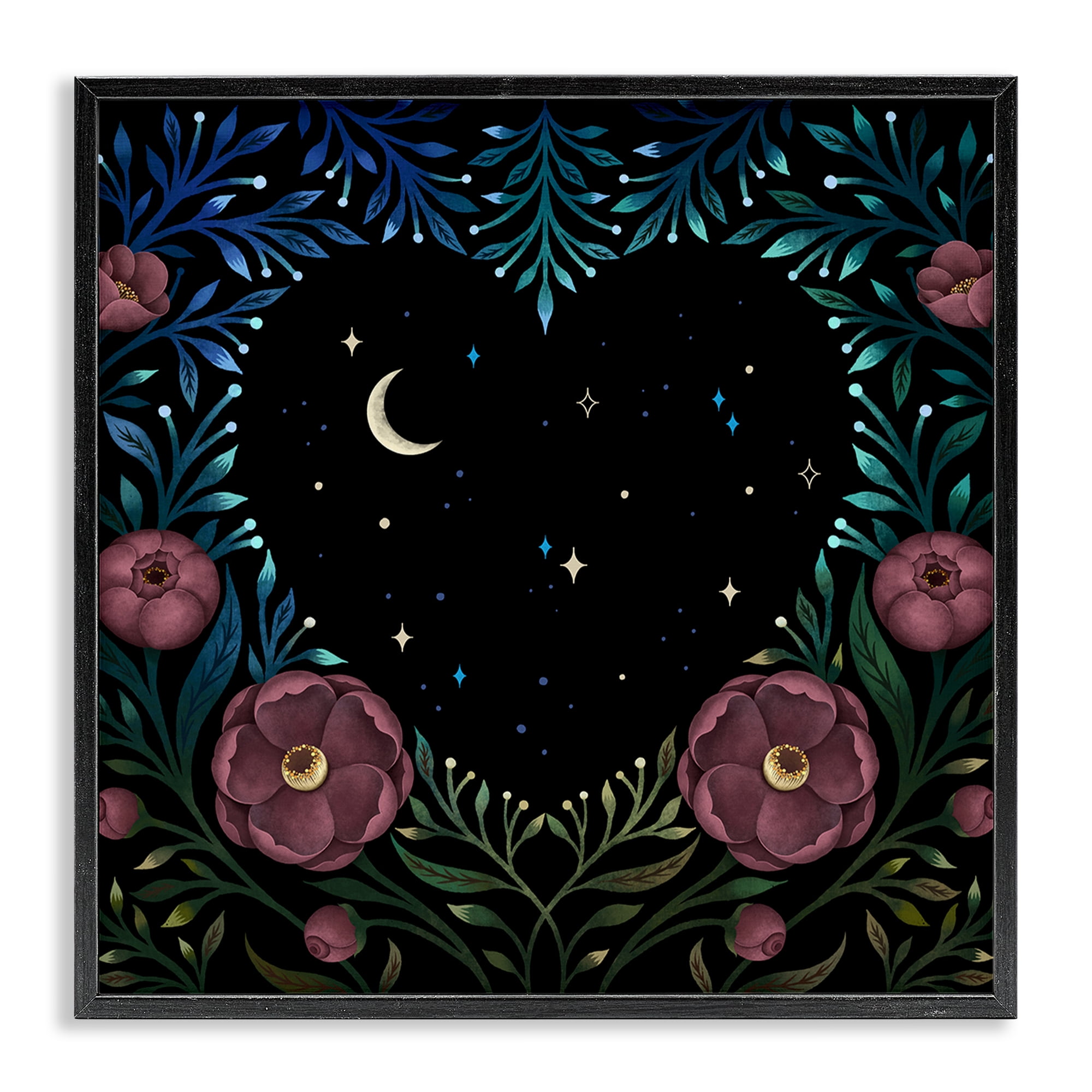 Stupell Industries Heart Night Sky Garden Black Framed Giclee Art, design by Episodic Drawings