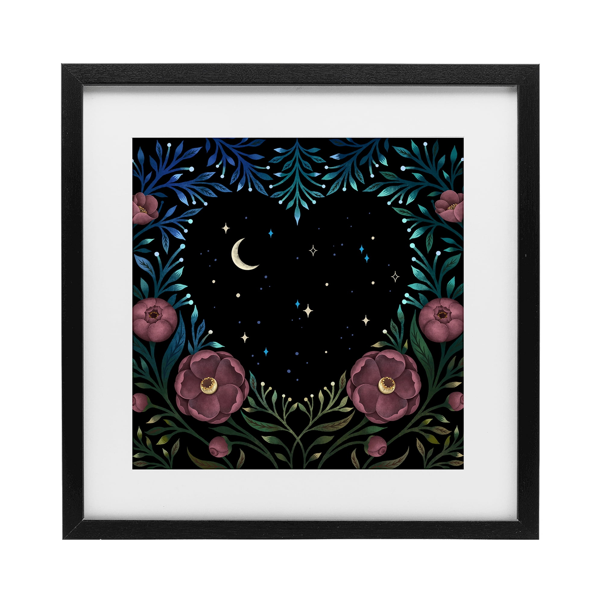 Stupell Industries Heart Night Sky Garden Black Framed Print Under Glass, design by Episodic Drawings