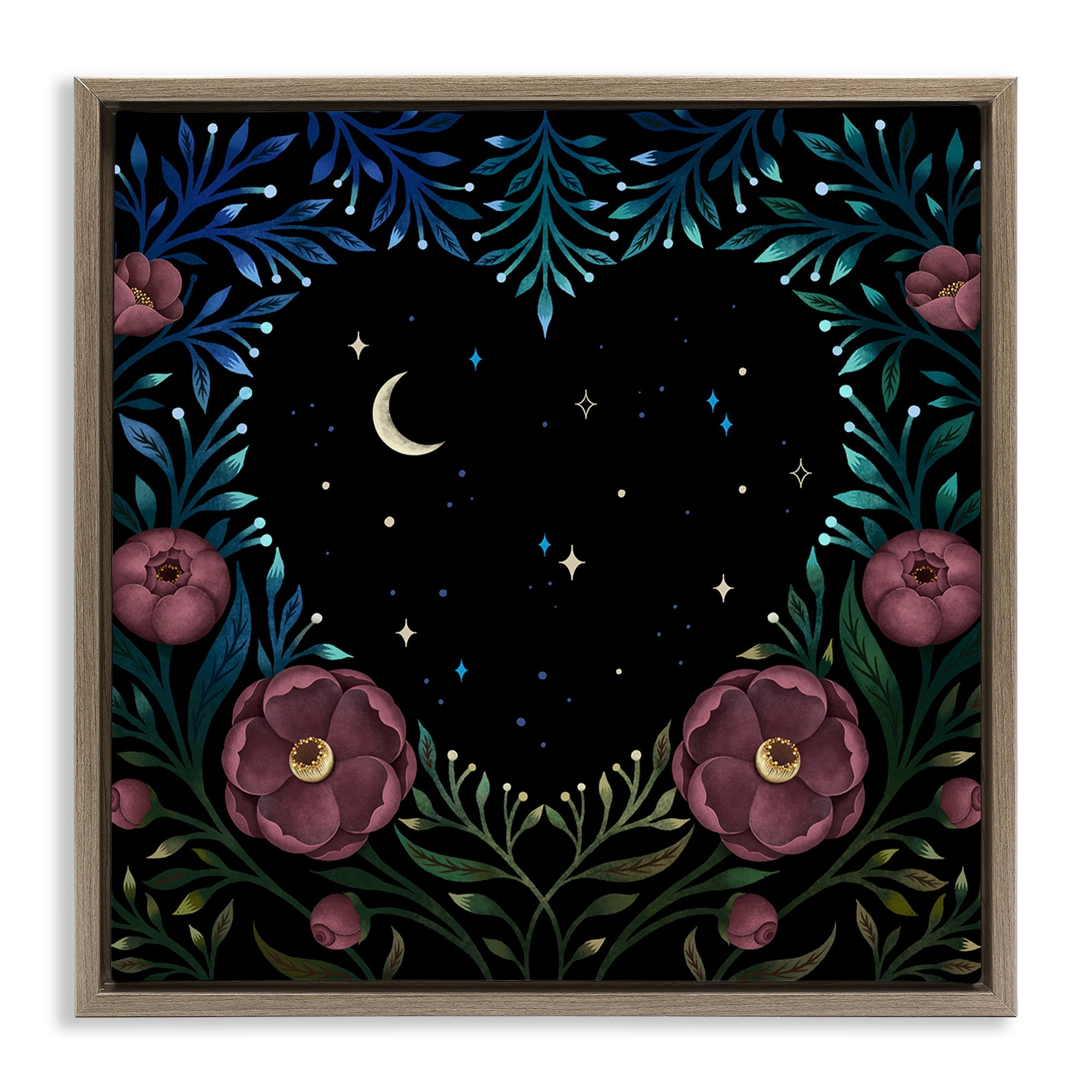 Stupell Industries Heart Night Sky Garden Brown Framed Floater Canvas Wall Art, design by Episodic Drawings