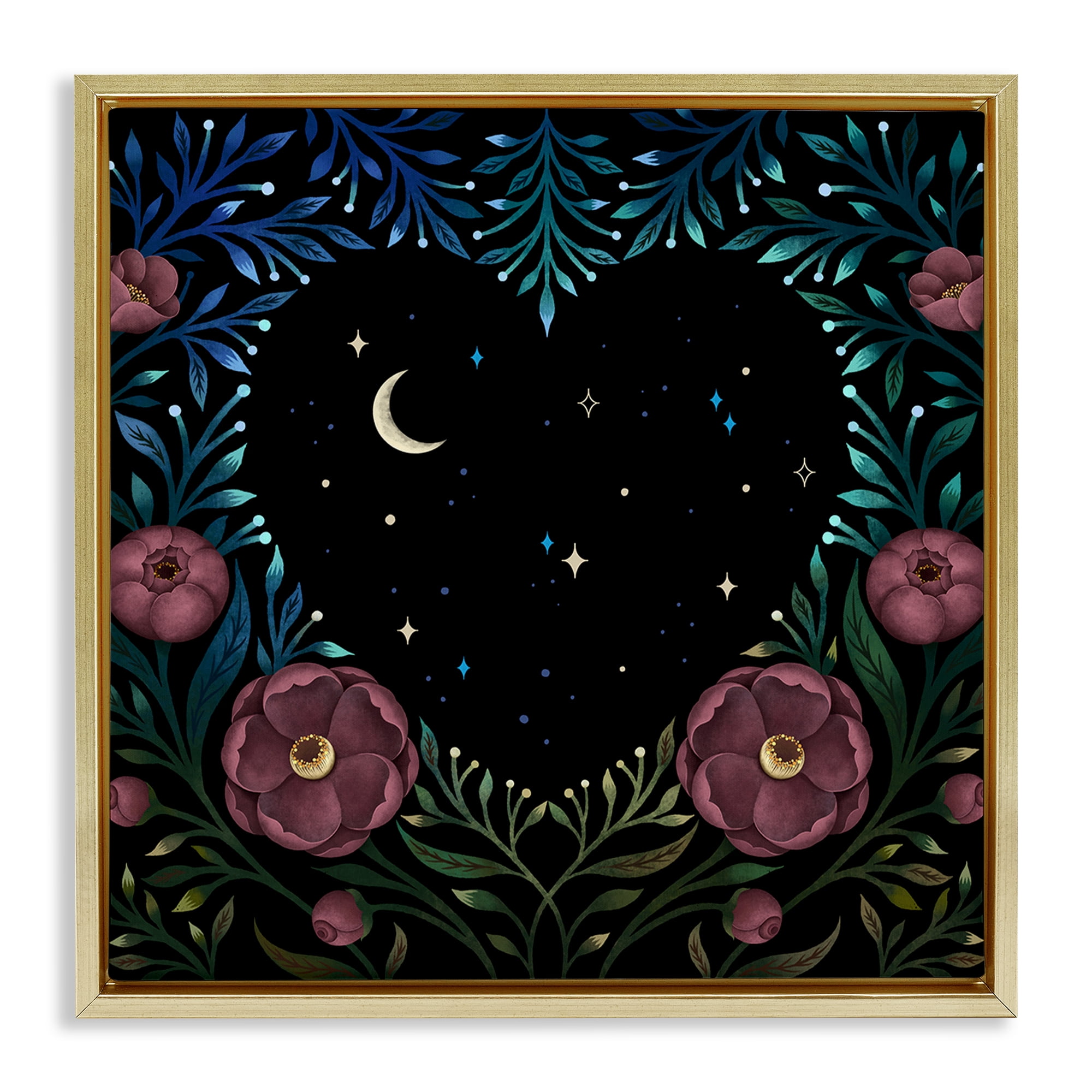 Stupell Industries Heart Night Sky Garden Gold Framed Floater Canvas Wall Art, design by Episodic Drawings