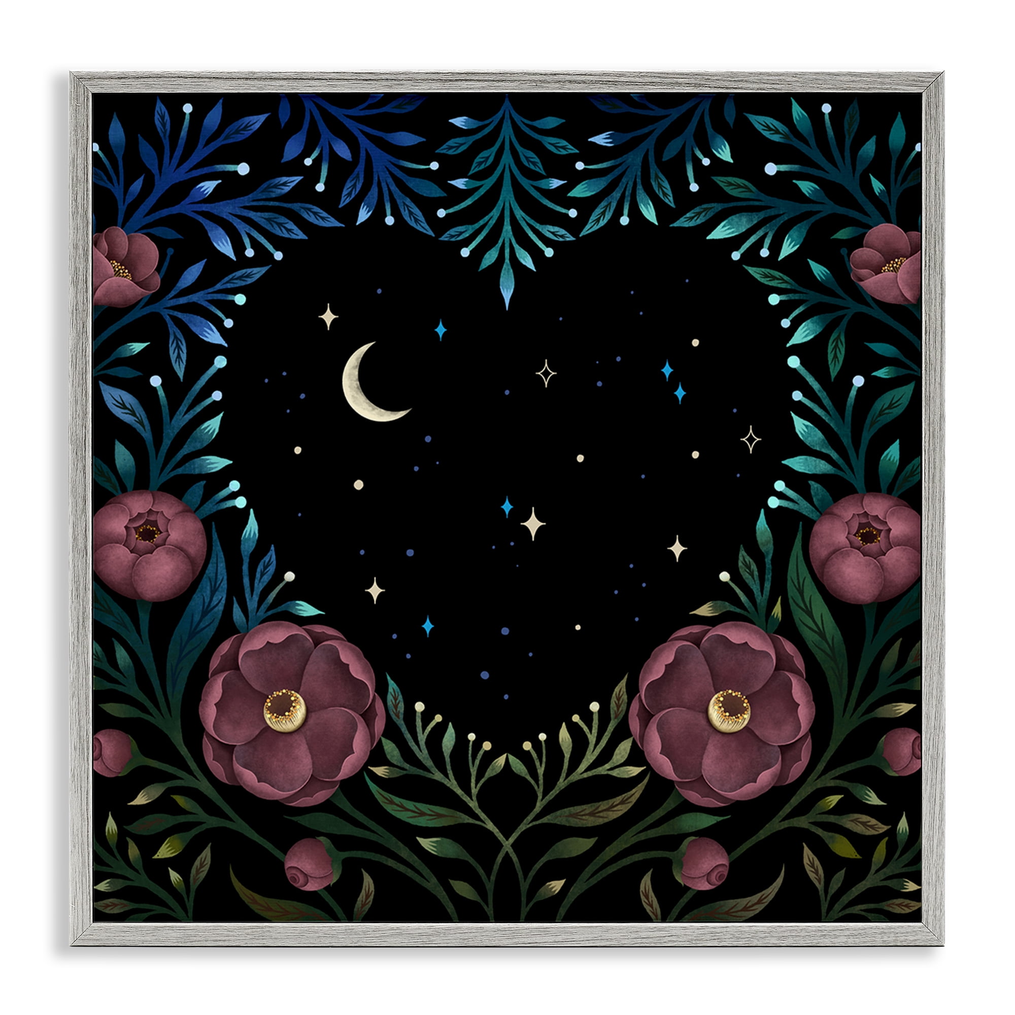 Stupell Industries Heart Night Sky Garden Gray Framed Giclee Art, design by Episodic Drawings