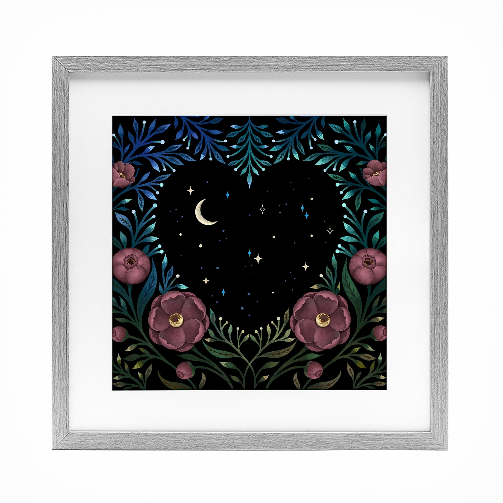 Stupell Industries Heart Night Sky Garden Gray Framed Print Under Glass, design by Episodic Drawings