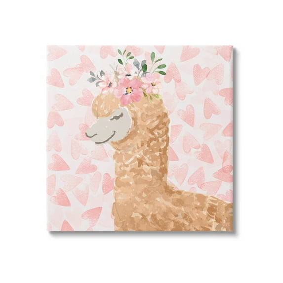 Stupell Industries Heart Pattern Smiling Alpaca Graphic Art Gallery Wrapped Canvas Print Wall Art, Design by ND Art