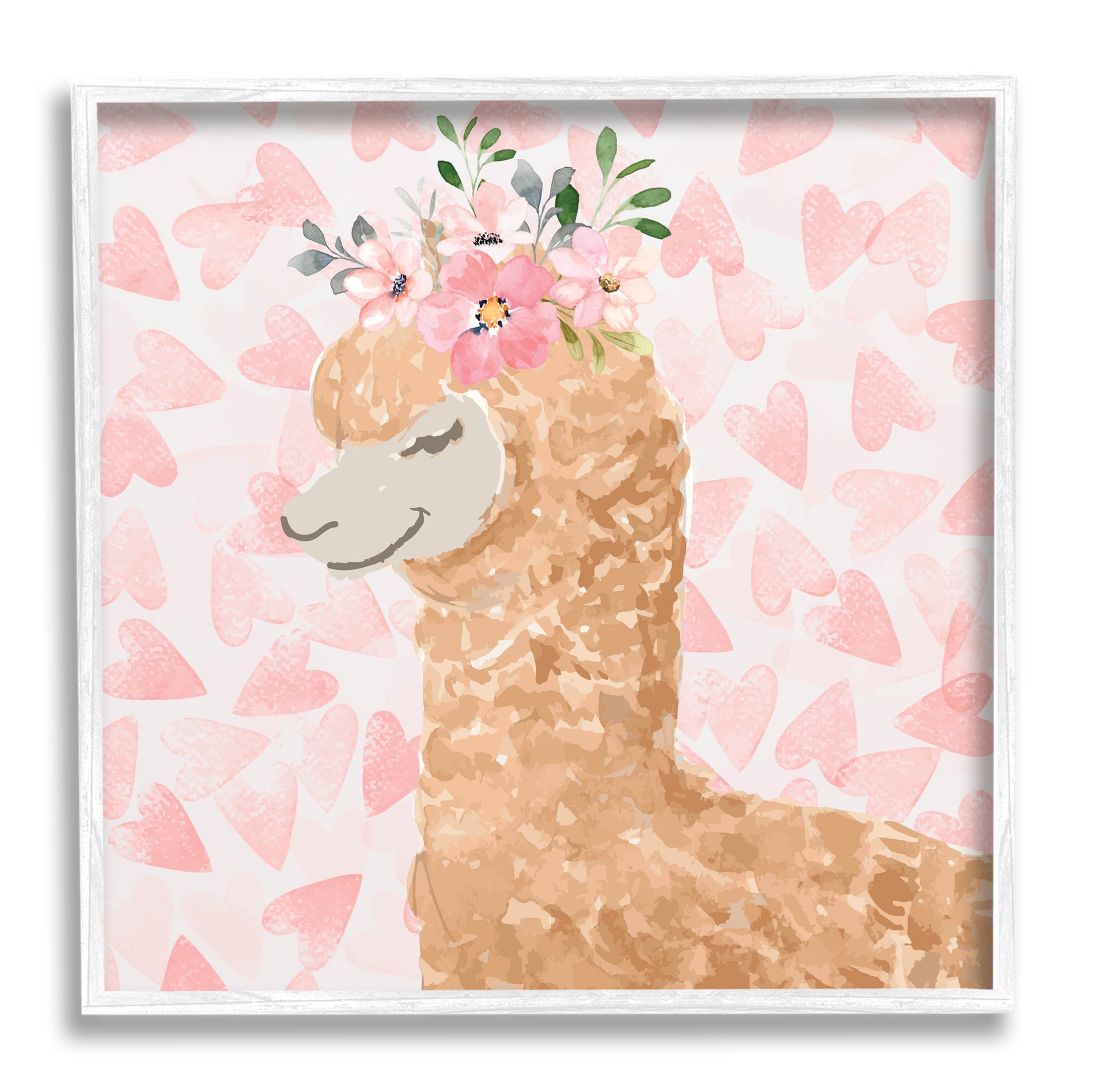 Stupell Industries Heart Pattern Smiling Alpaca Graphic Art White Framed Art Print Wall Art, Design by ND Art