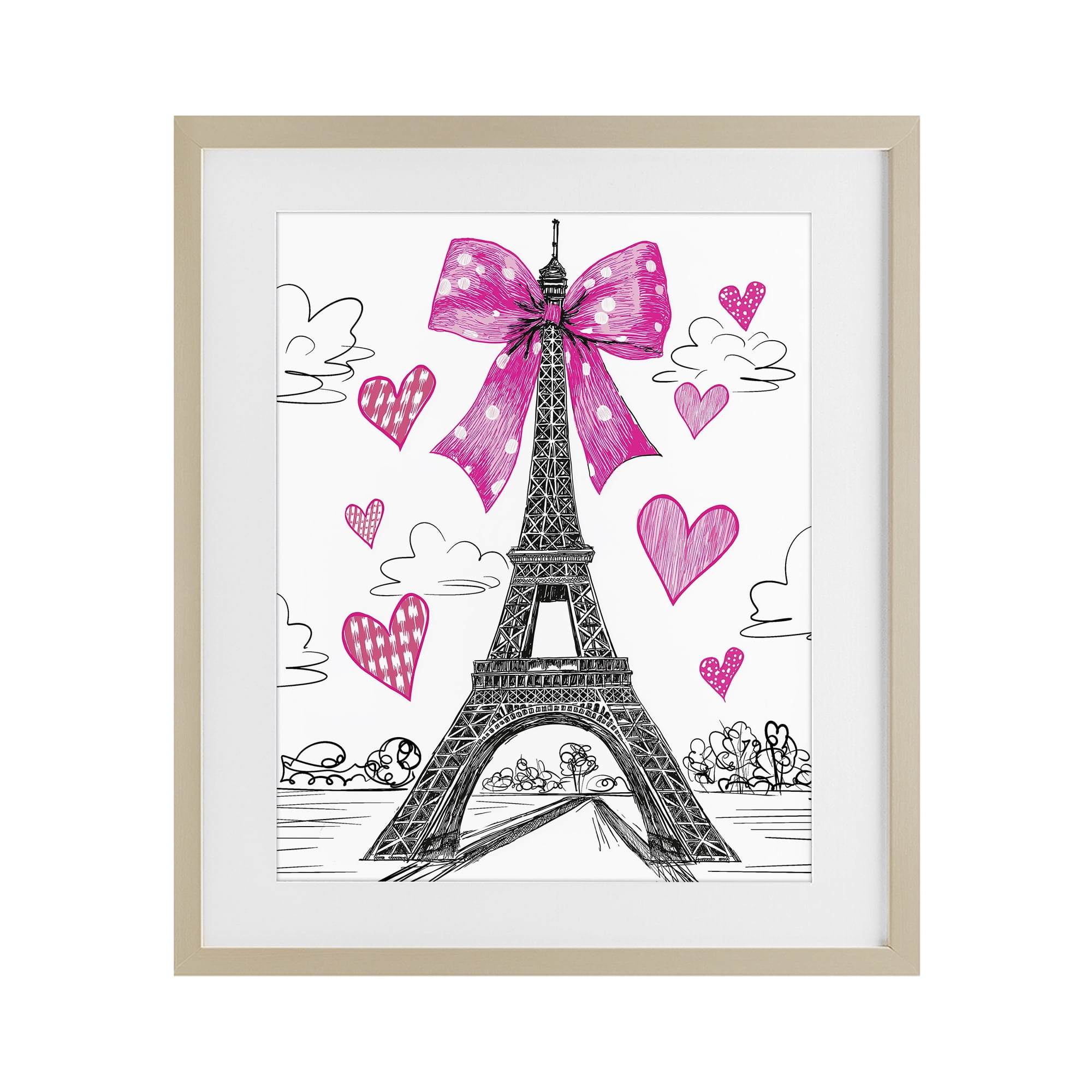Stupell Industries Heart Patterned Eiffel Tower Birch Framed Print Under Glass, design by Jess Stempel