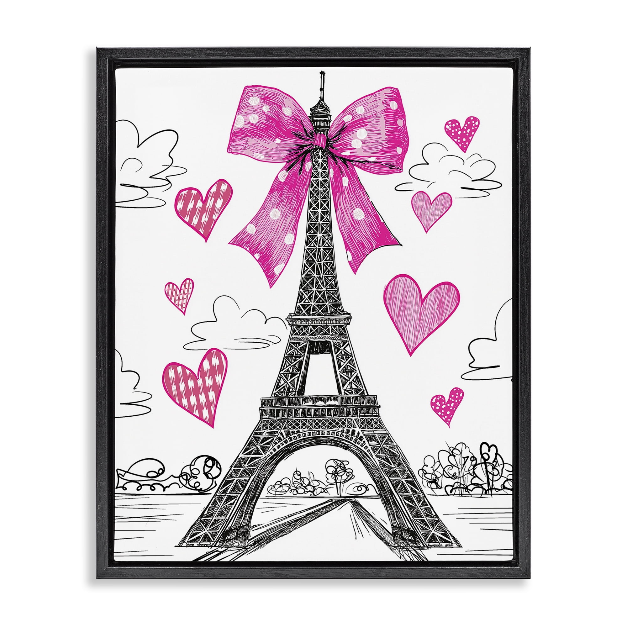 Stupell Industries Heart Patterned Eiffel Tower Black Framed Floater Canvas Wall Art, design by Jess Stempel
