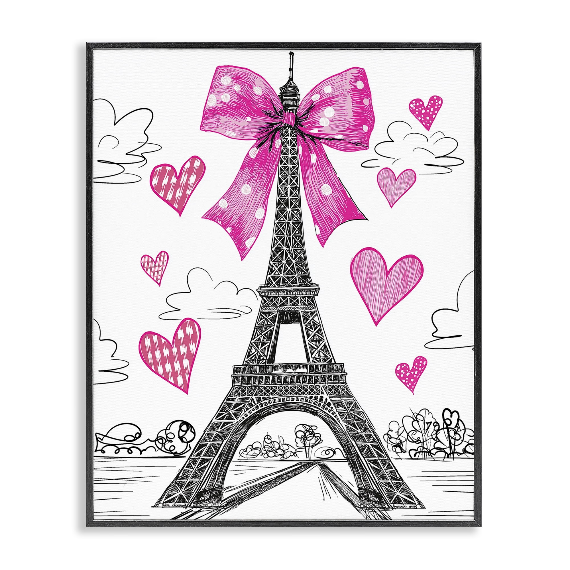 Stupell Industries Heart Patterned Eiffel Tower Black Framed Giclee Art, design by Jess Stempel