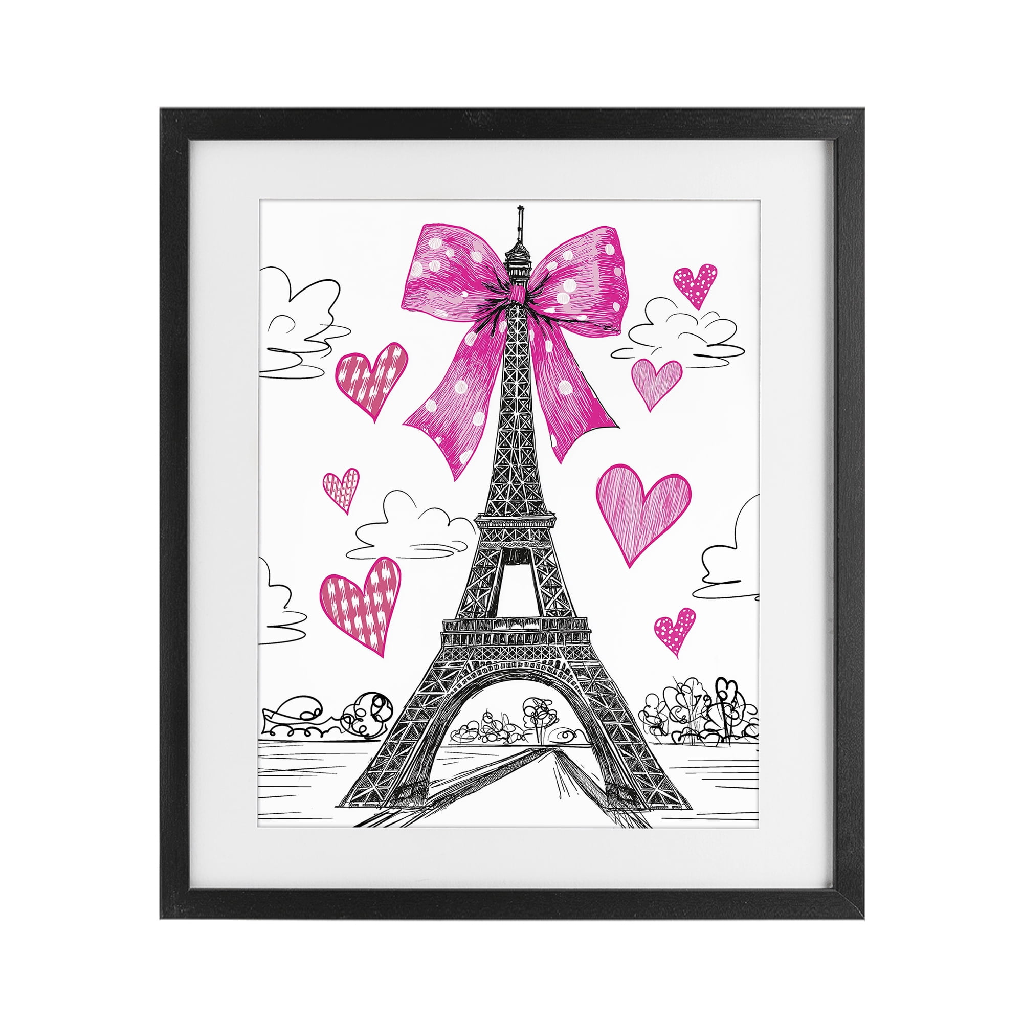 Stupell Industries Heart Patterned Eiffel Tower Black Framed Print Under Glass, design by Jess Stempel