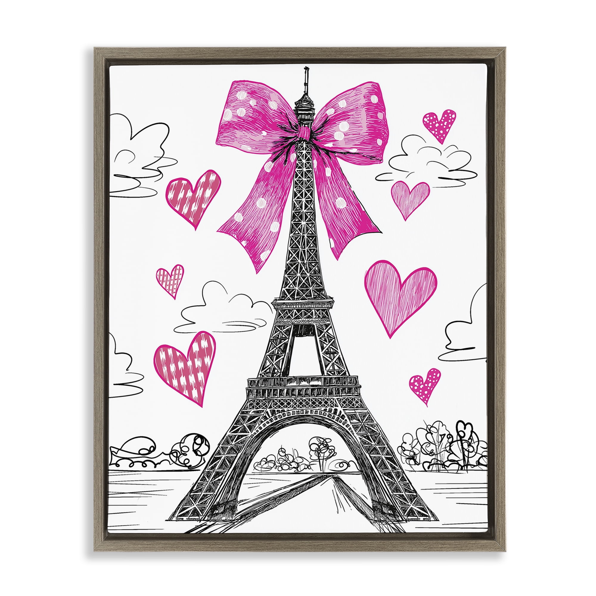 Stupell Industries Heart Patterned Eiffel Tower Brown Framed Floater Canvas Wall Art, design by Jess Stempel