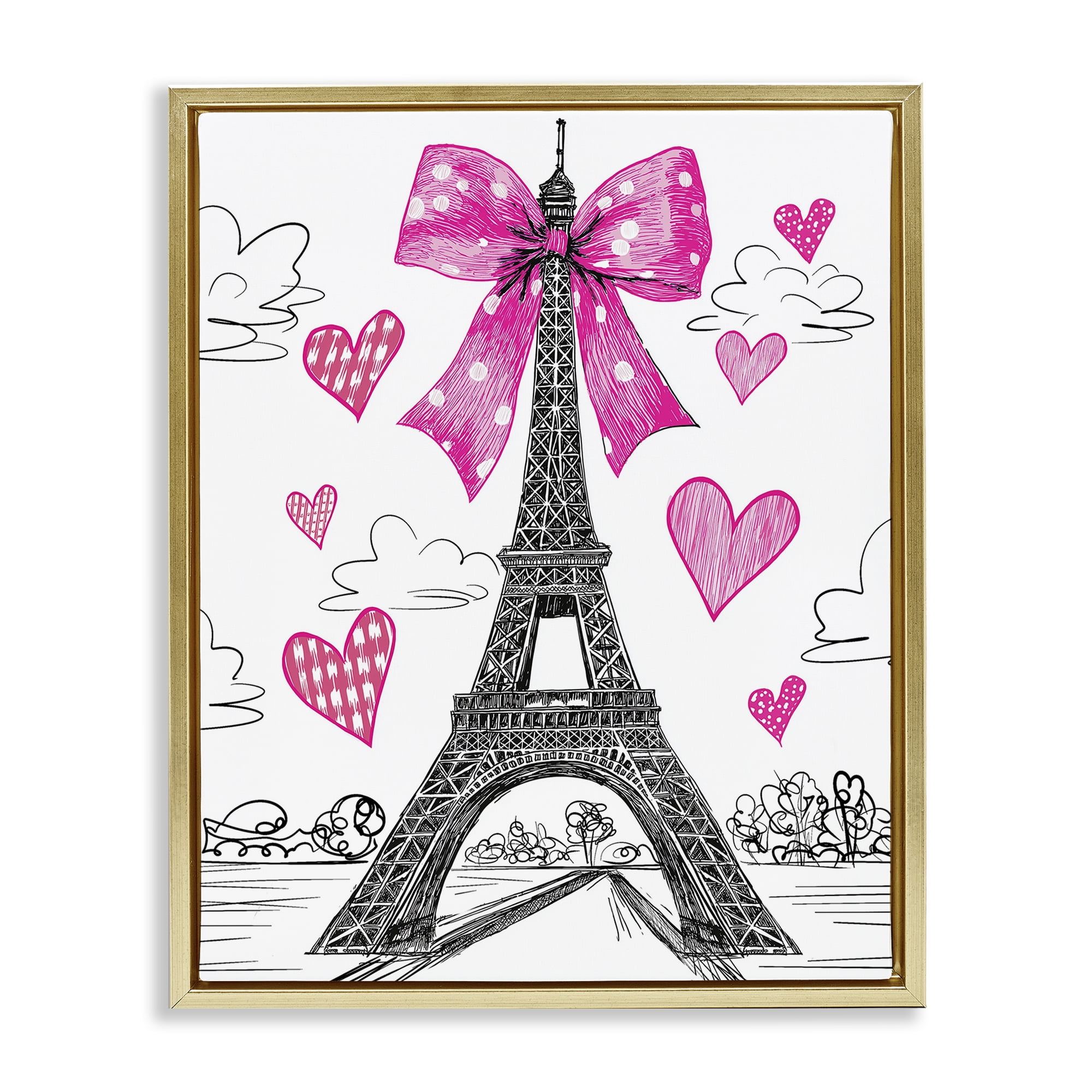 Stupell Industries Heart Patterned Eiffel Tower Gold Framed Floater Canvas Wall Art, design by Jess Stempel