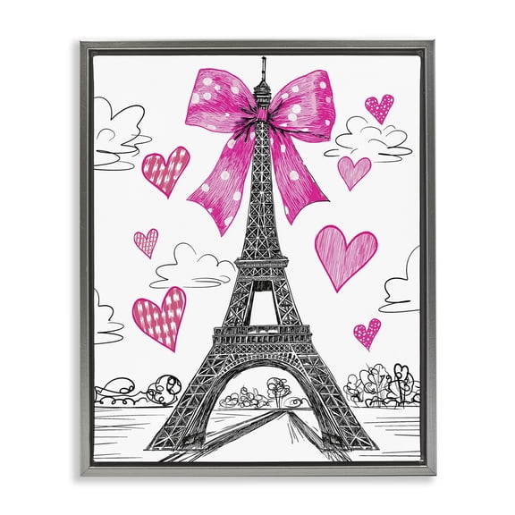 Stupell Industries Heart Patterned Eiffel Tower Gray Framed Floater Canvas Wall Art, design by Jess Stempel