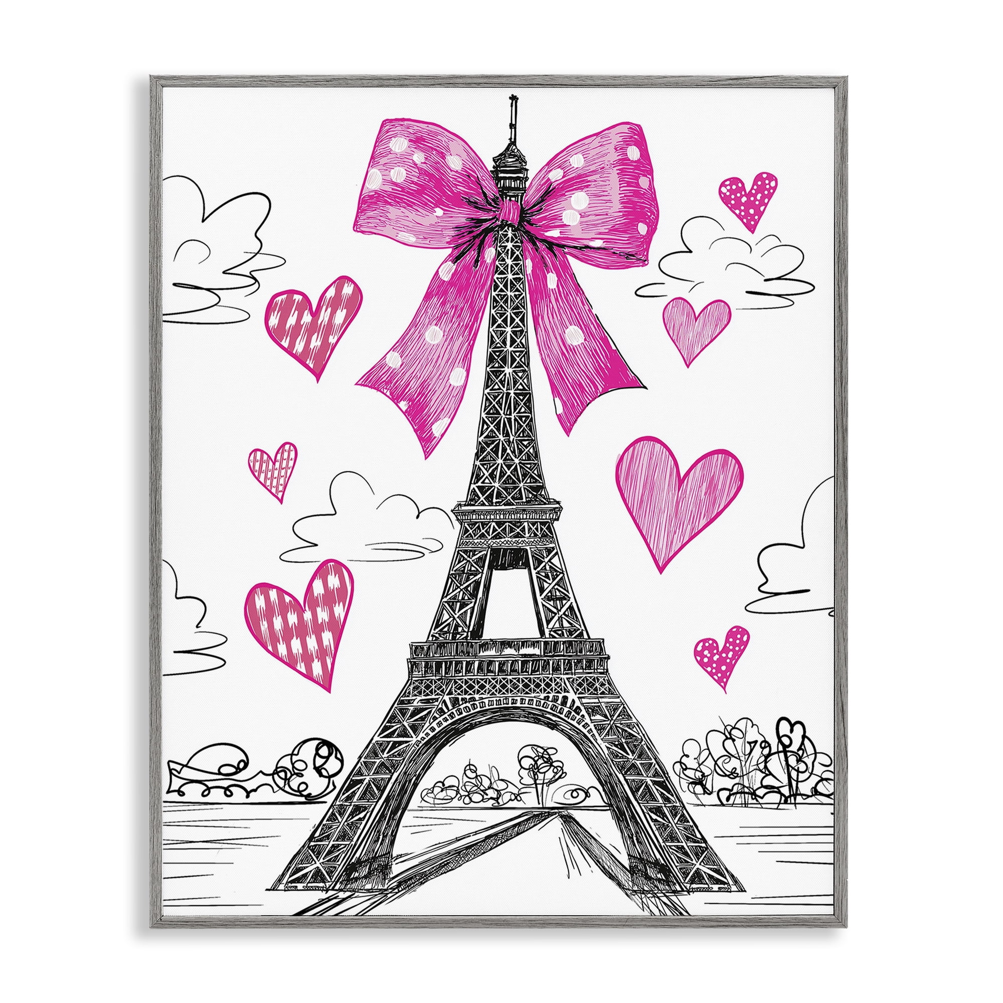 Stupell Industries Heart Patterned Eiffel Tower Gray Framed Giclee Art, design by Jess Stempel