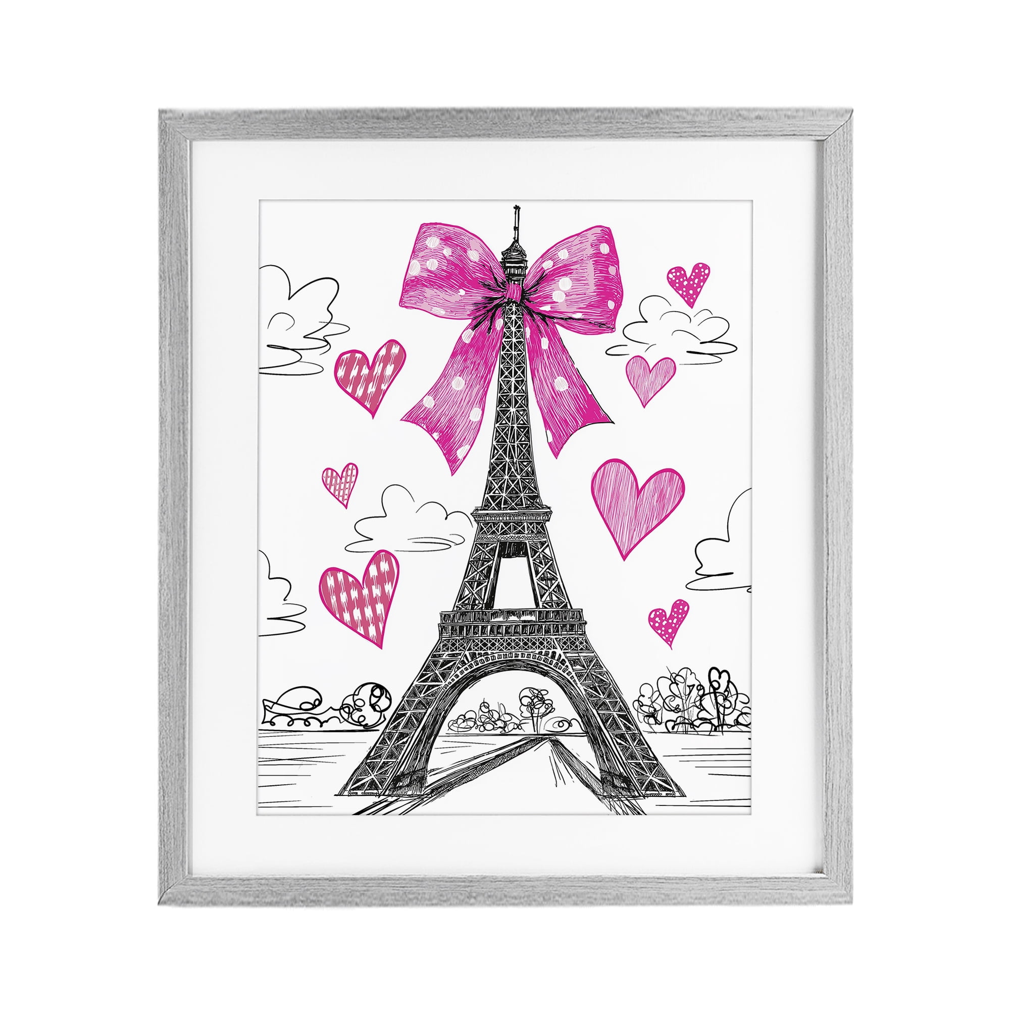 Stupell Industries Heart Patterned Eiffel Tower Gray Framed Print Under Glass, design by Jess Stempel