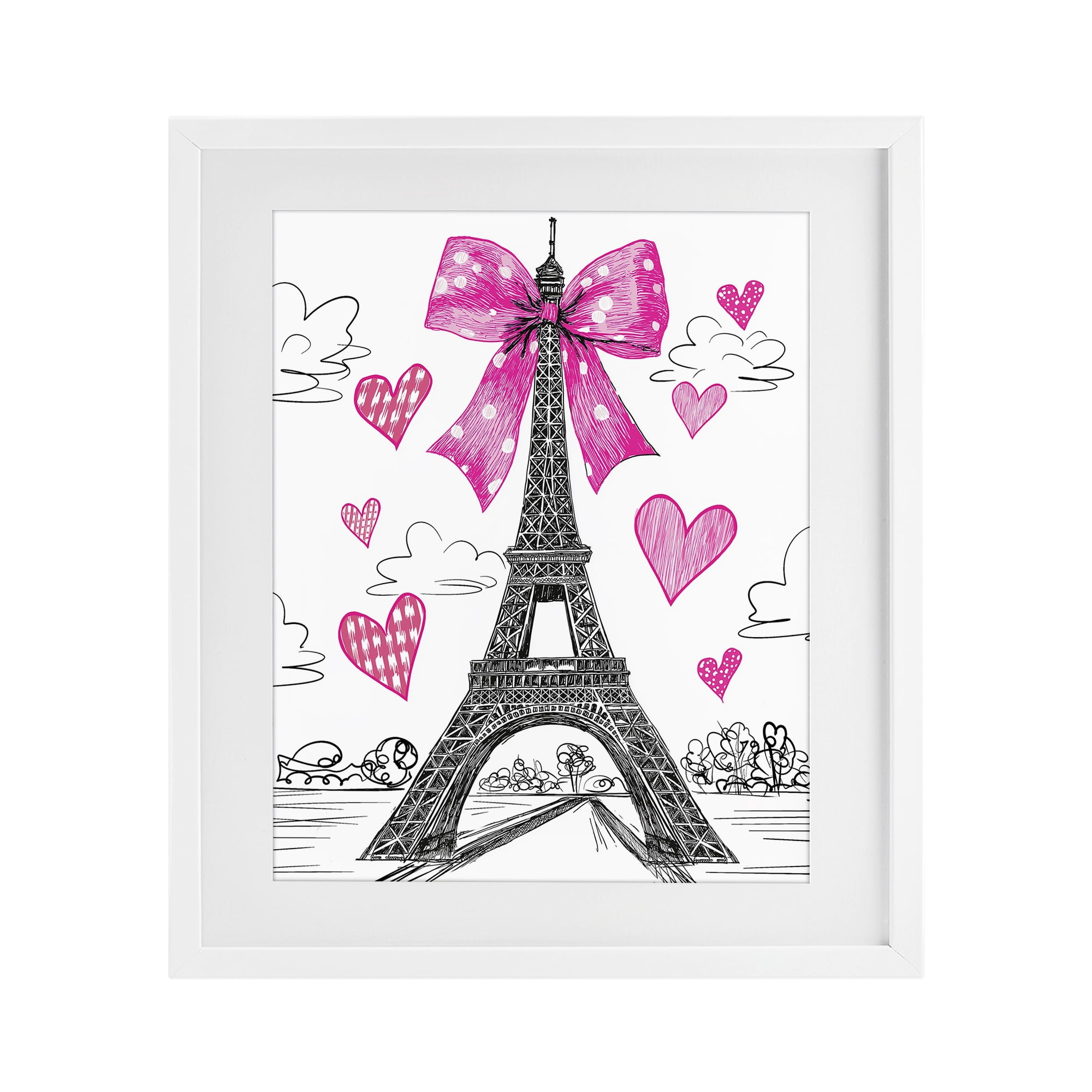 Stupell Industries Heart Patterned Eiffel Tower White Framed Print Under Glass, design by Jess Stempel