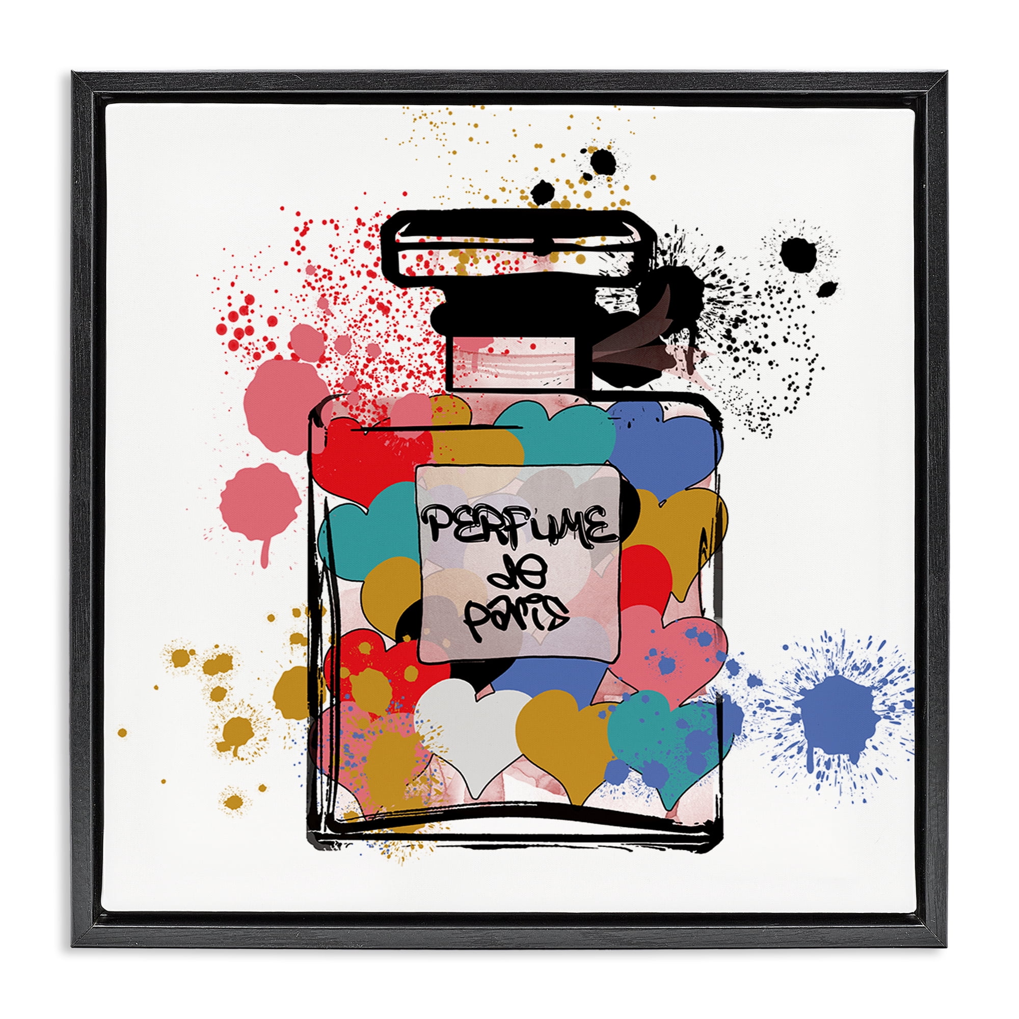 Stupell Industries Heart Patterned Mod Perfume Fashion Painting Black Floater Framed Canvas Art Print Wall Art, 25 x 25