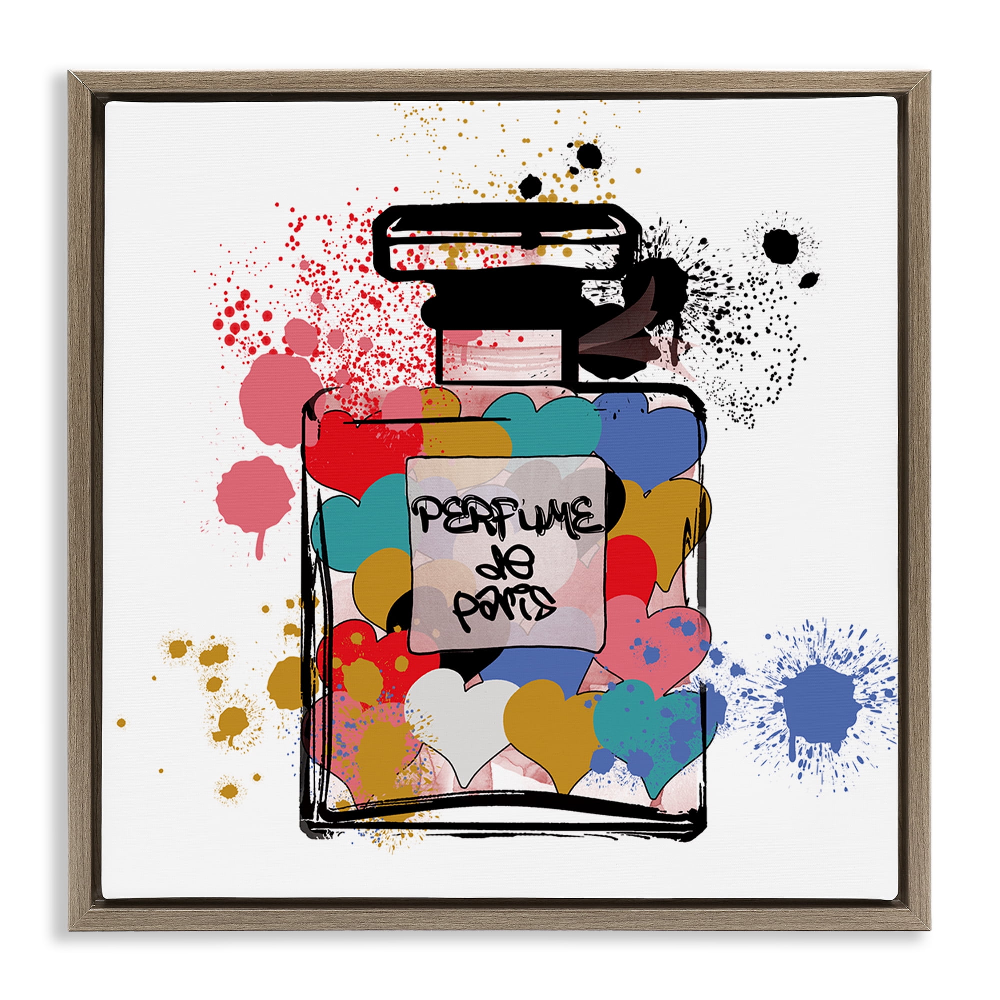 Stupell Industries Heart Patterned Mod Perfume Fashion Painting Brown Floater Framed Canvas Art Print Wall Art, 25 x 25