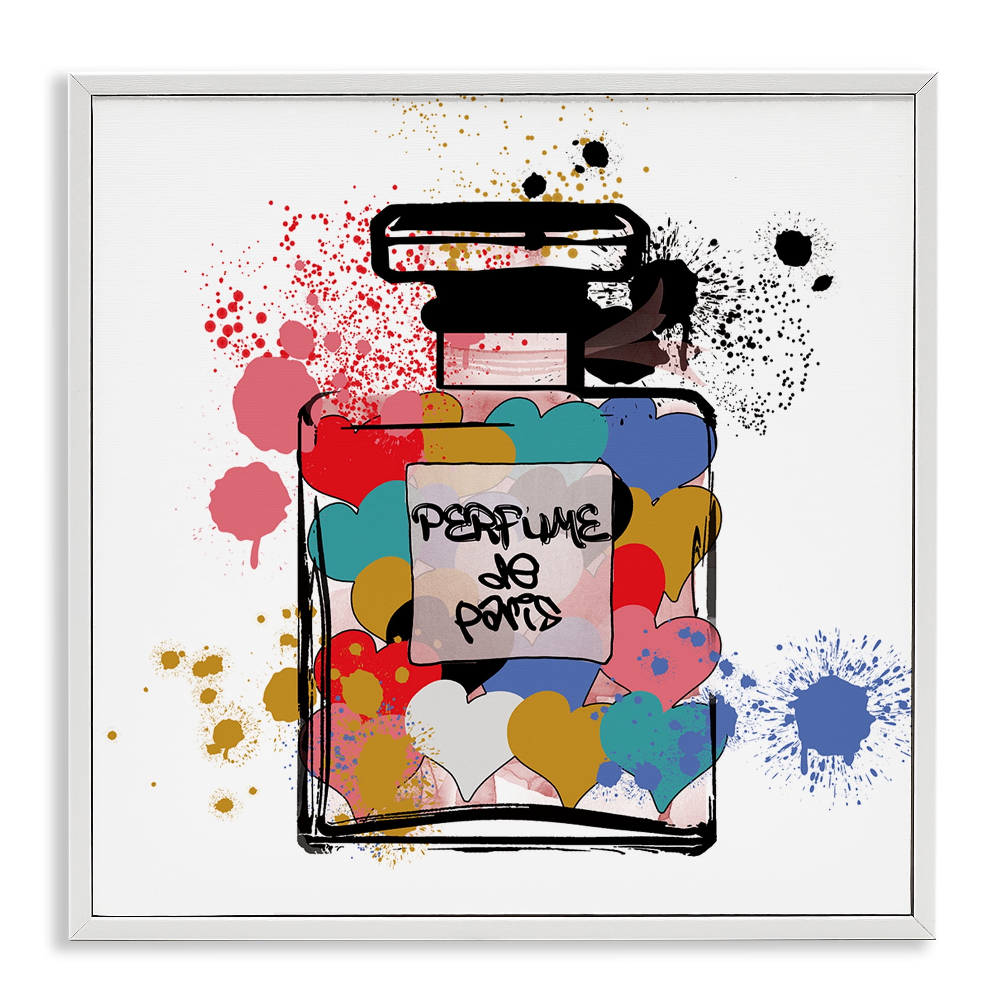 Stupell Industries Heart Patterned Mod Perfume Fashion Painting White Framed Art Print Wall Art, 17 x 17