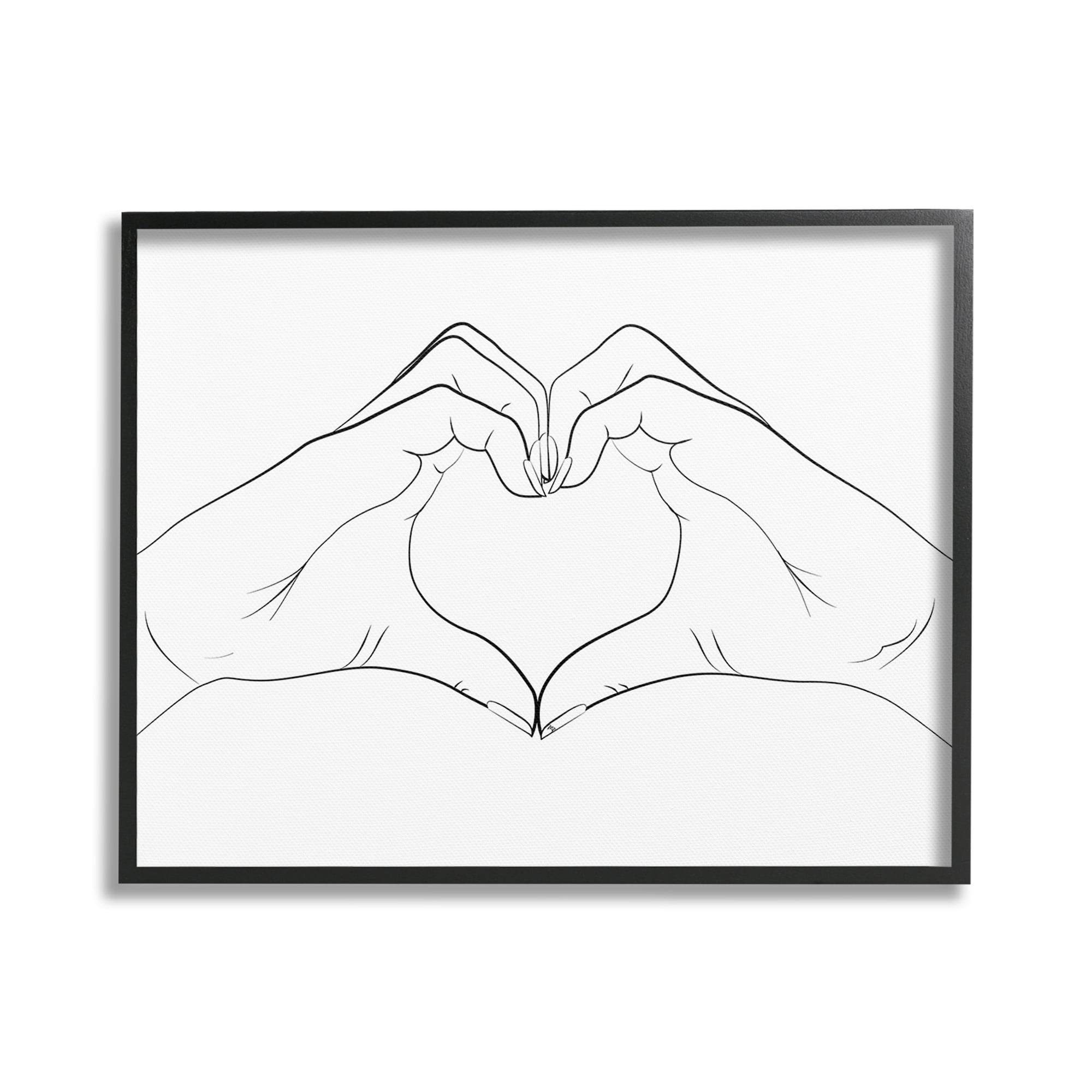 Stupell Industries Heart Shape Hands Typography Painting Black Framed Art Print Wall Art, 20 x 16