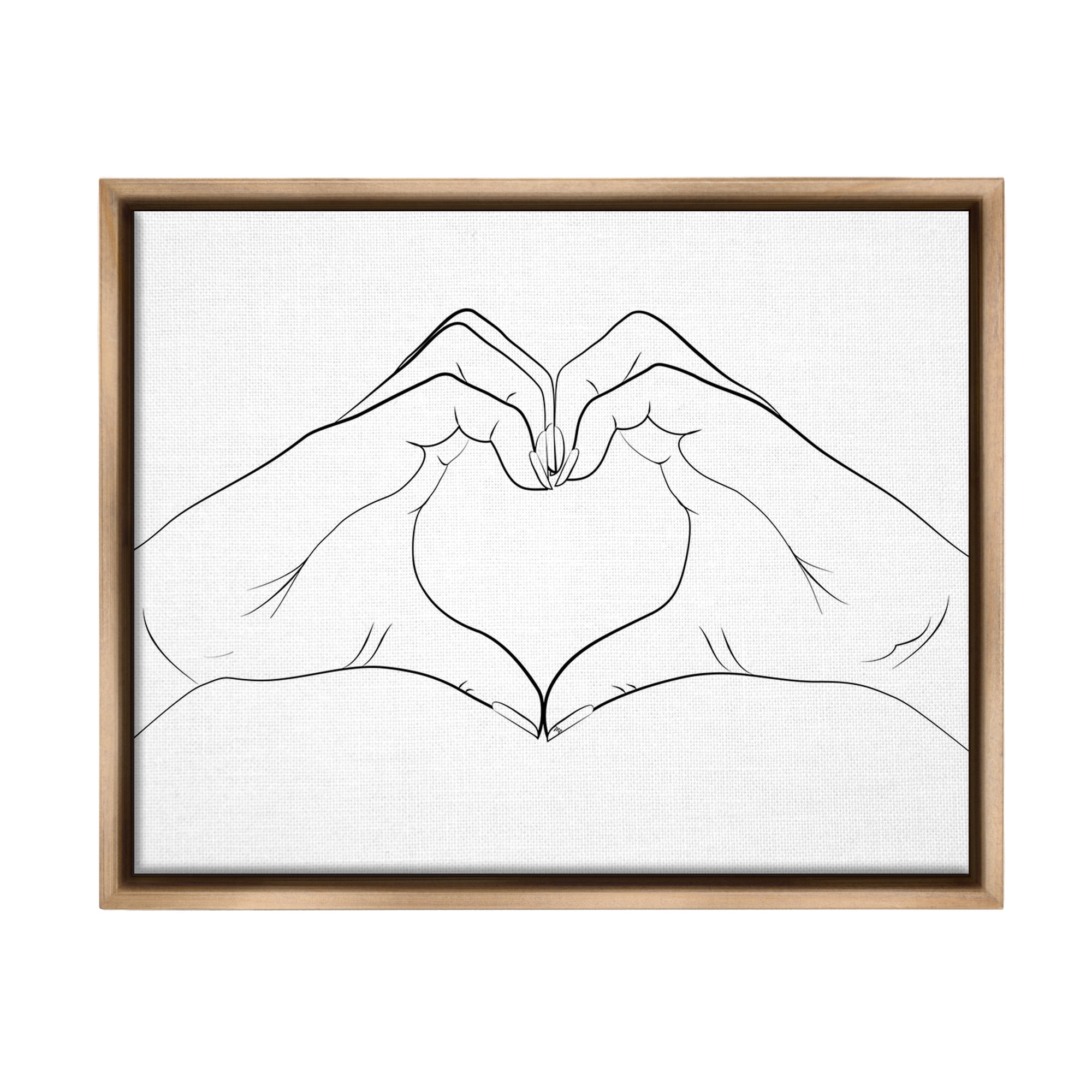 Stupell Industries Heart Shape Hands Typography Painting Brown Floater Framed Canvas Art Print Wall Art, 31 x 25