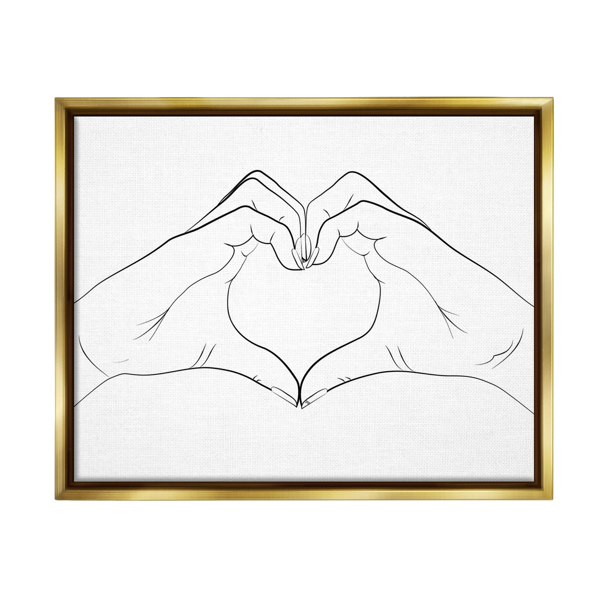 Stupell Industries Heart Shape Hands Typography Painting Gold Floater Framed Canvas Art Print Wall Art, 21 x 17