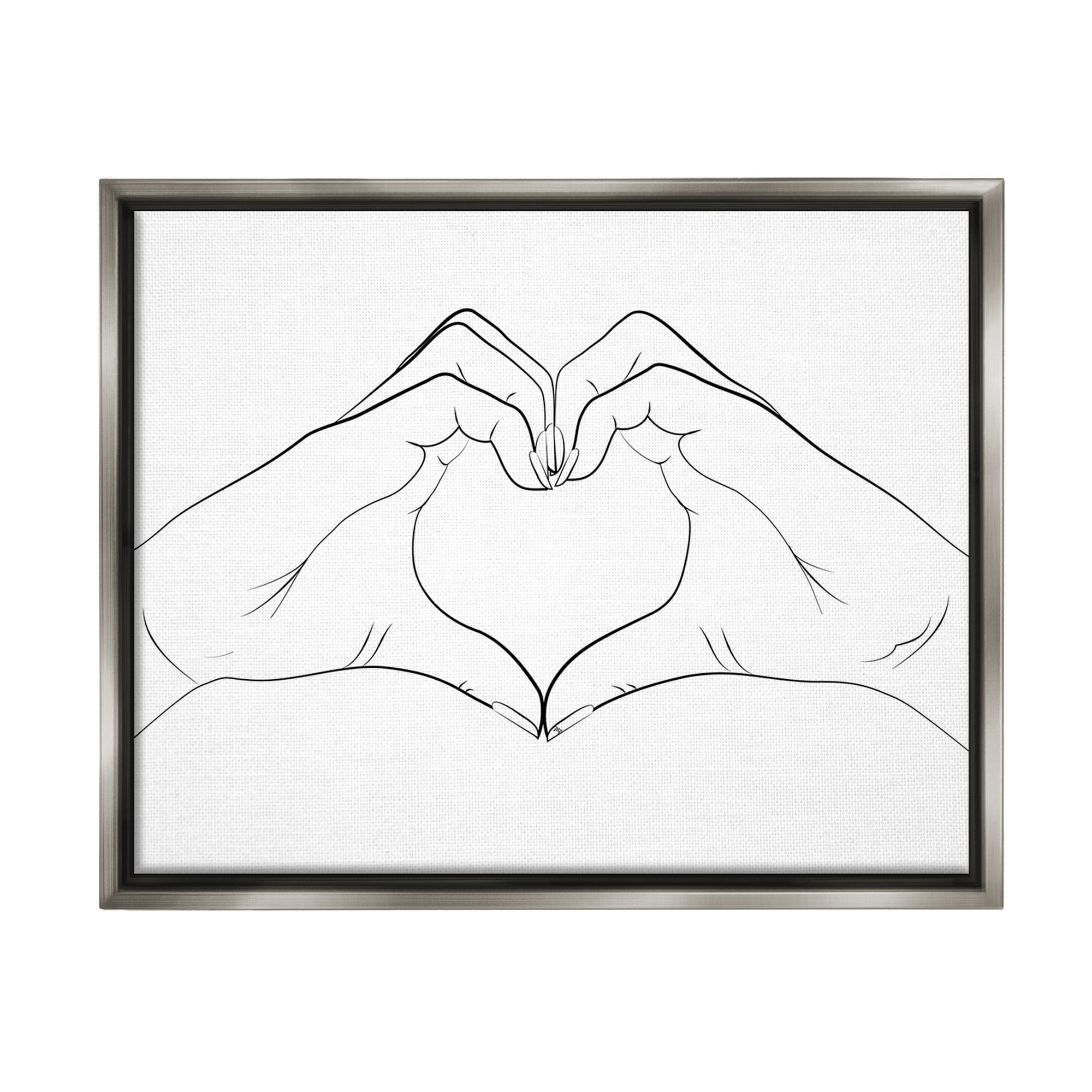 Stupell Industries Heart Shape Hands Typography Painting Gray Floater Framed Canvas Art Print Wall Art, 21 x 17