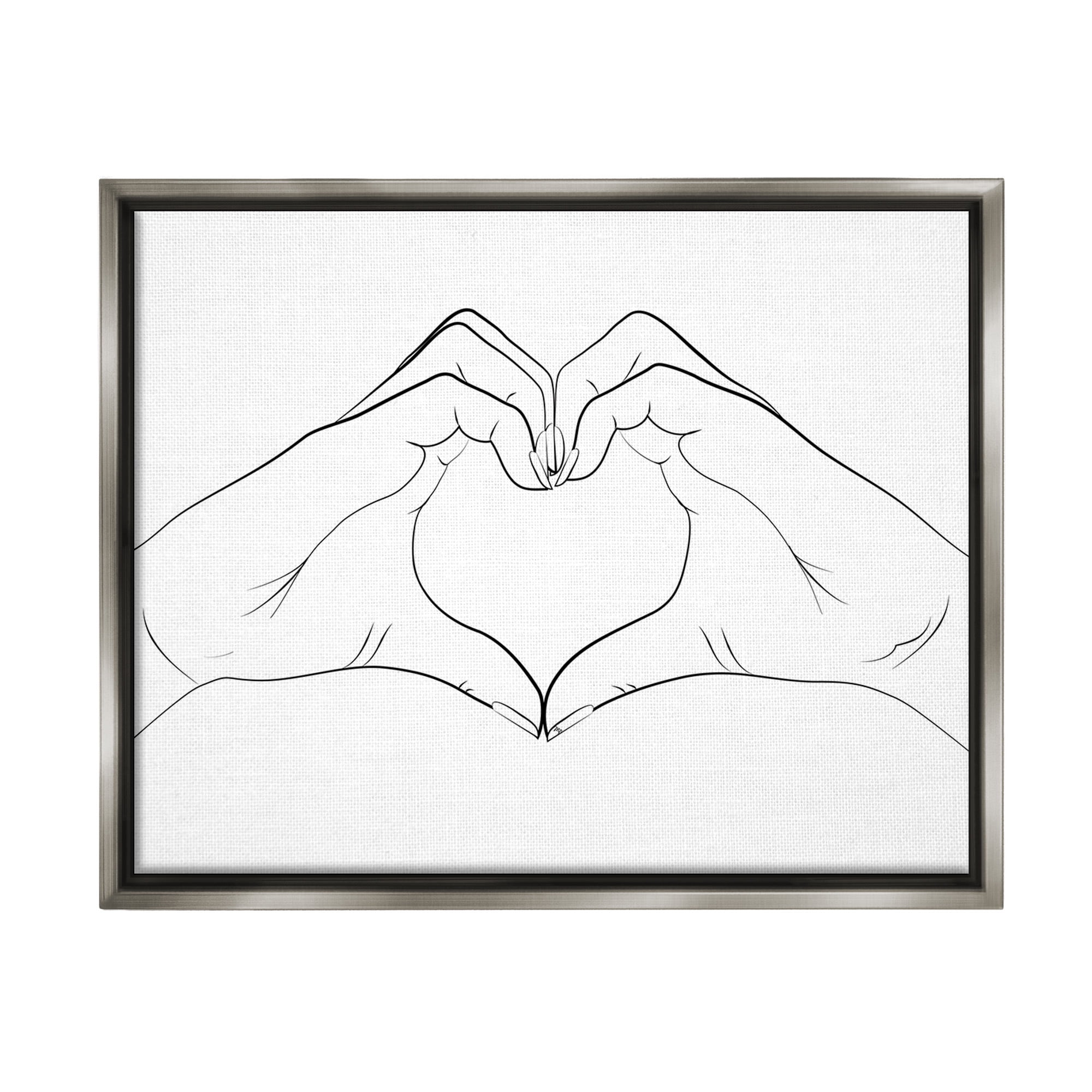 Stupell Industries Heart Shape Hands Typography Painting Gray Floater Framed Canvas Art Print Wall Art, 31 x 25