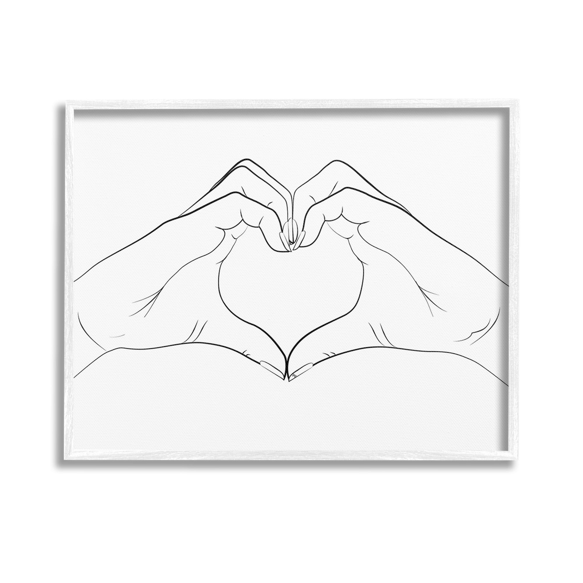 Stupell Industries Heart Shape Hands Typography Painting White Framed Art Print Wall Art, 14 x 11
