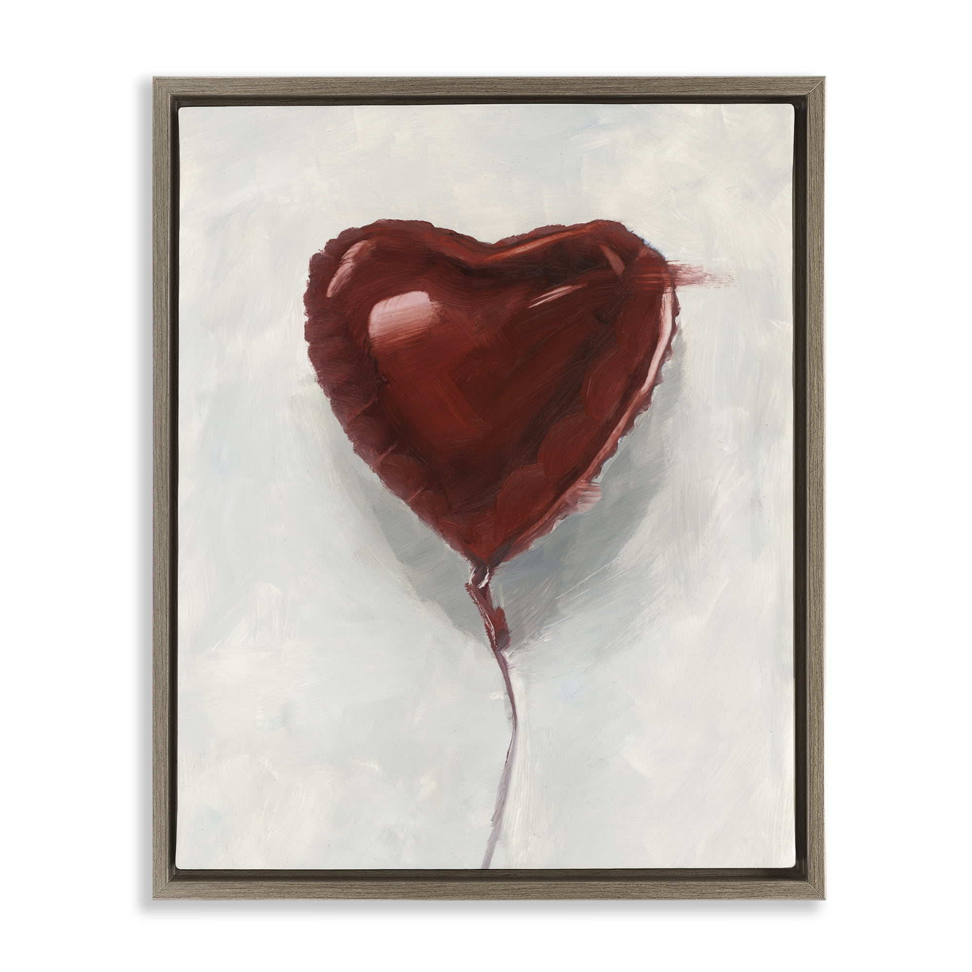 Stupell Industries Heart Shaped Balloon Brown Framed Floater Canvas Wall Art, design by Ethan Harper