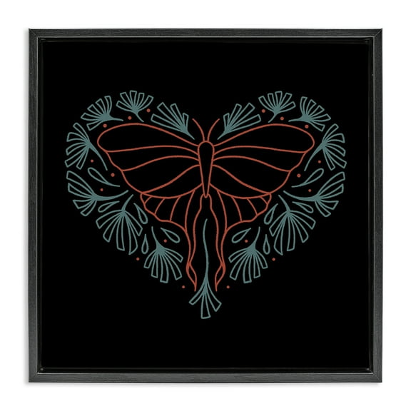 Stupell Industries Heart Shaped Celestial Moth Animals Painting Black Floater Framed Canvas Art Print Wall Art, 18 x 18