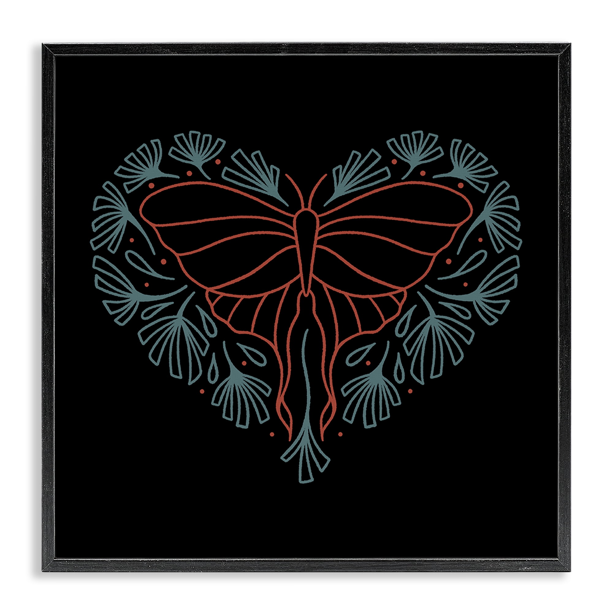 Stupell Industries Heart Shaped Celestial Moth Animals Painting Black Framed Art Print Wall Art, 12 x 12