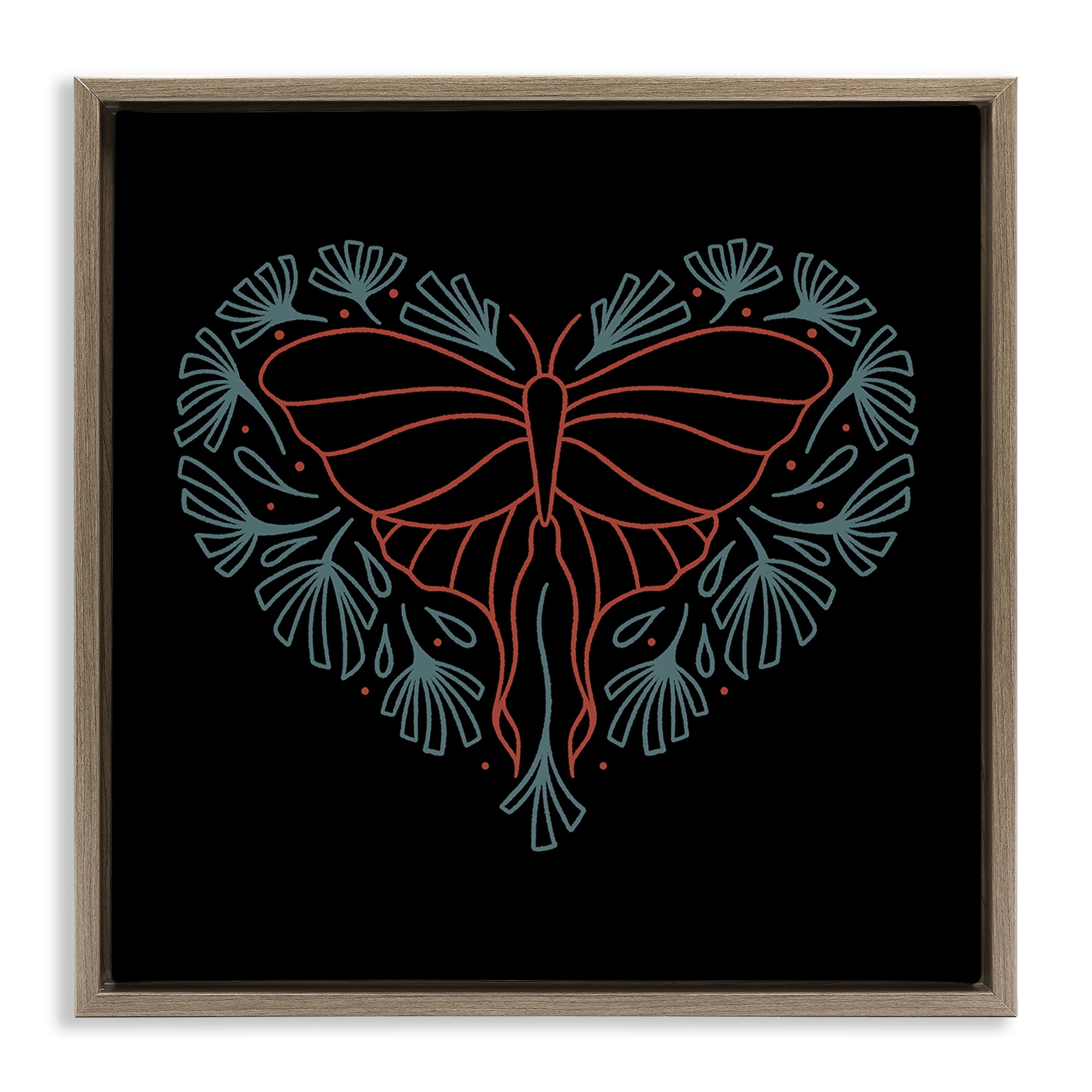Stupell Industries Heart Shaped Celestial Moth Animals Painting Brown Floater Framed Canvas Art Print Wall Art, 18 x 18