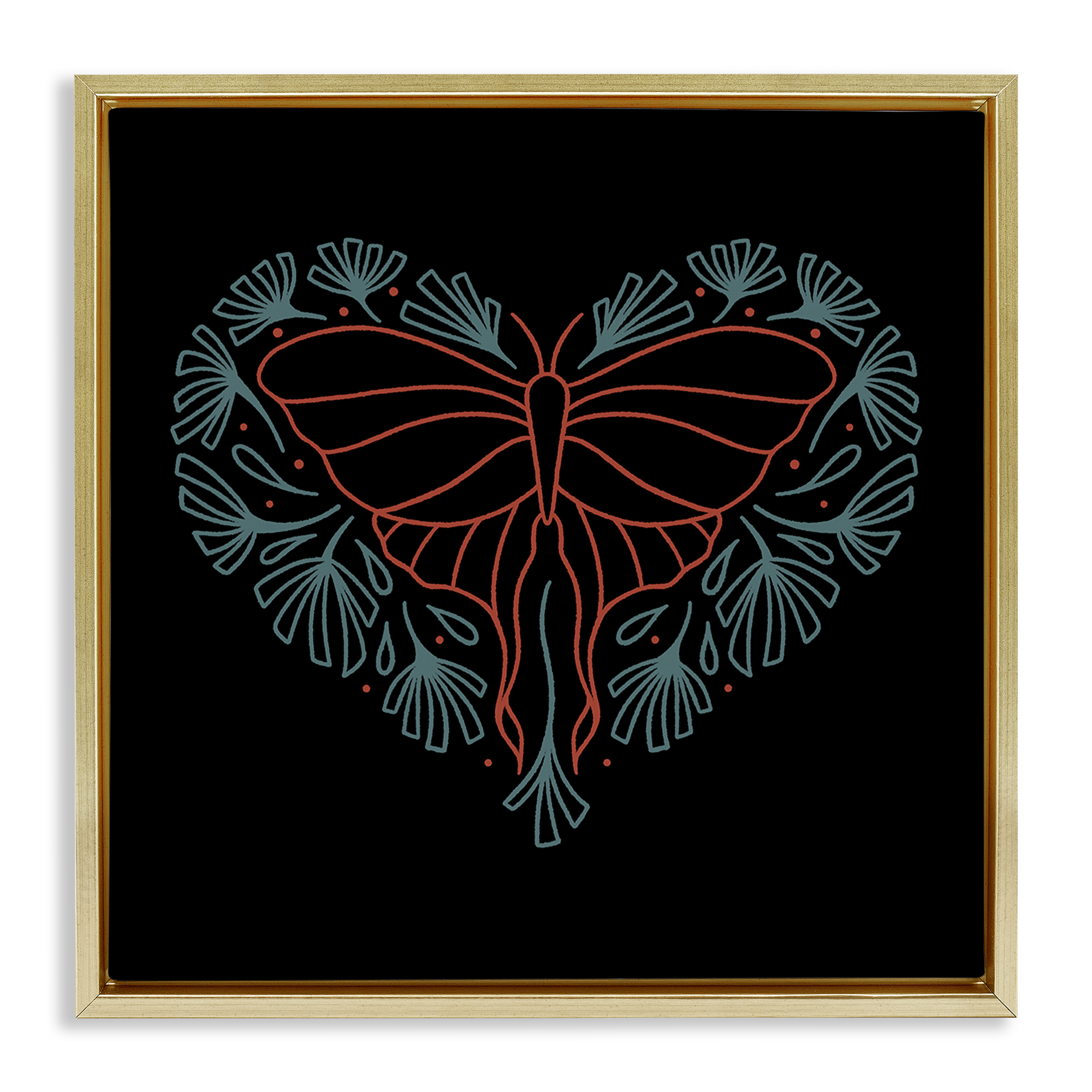 Stupell Industries Heart Shaped Celestial Moth Animals Painting Gold Floater Framed Canvas Art Print Wall Art, 25 x 25