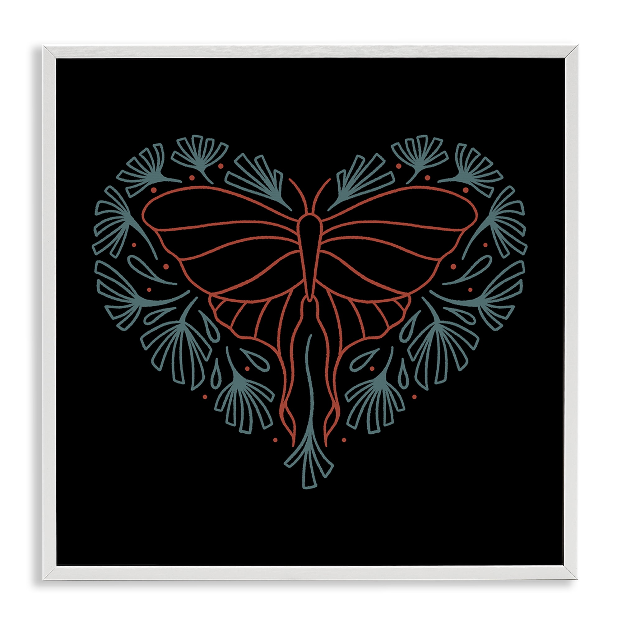 Stupell Industries Heart Shaped Celestial Moth Animals Painting White Framed Art Print Wall Art, 17 x 17