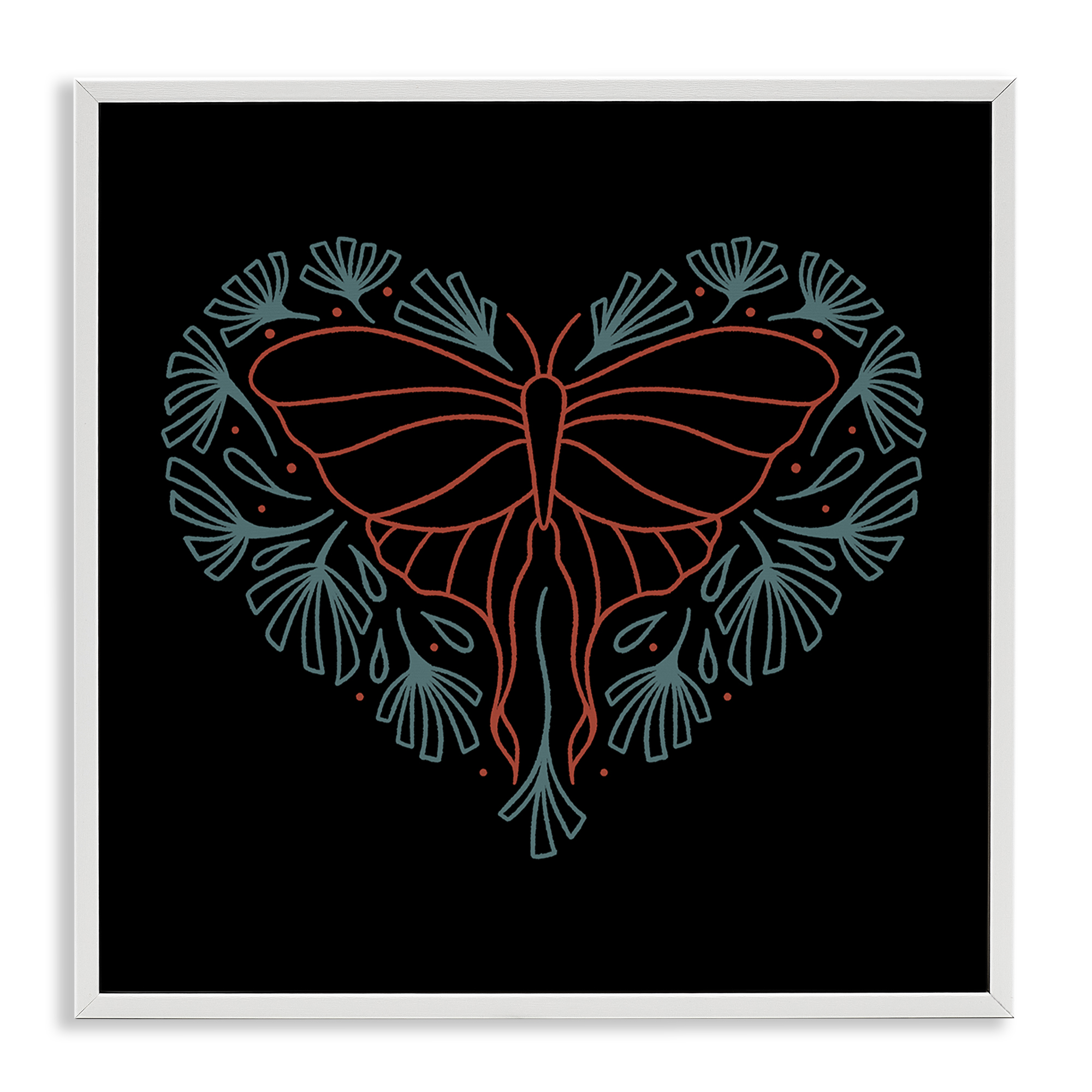Stupell Industries Heart Shaped Celestial Moth Animals Painting White Framed Art Print Wall Art, 24 x 24