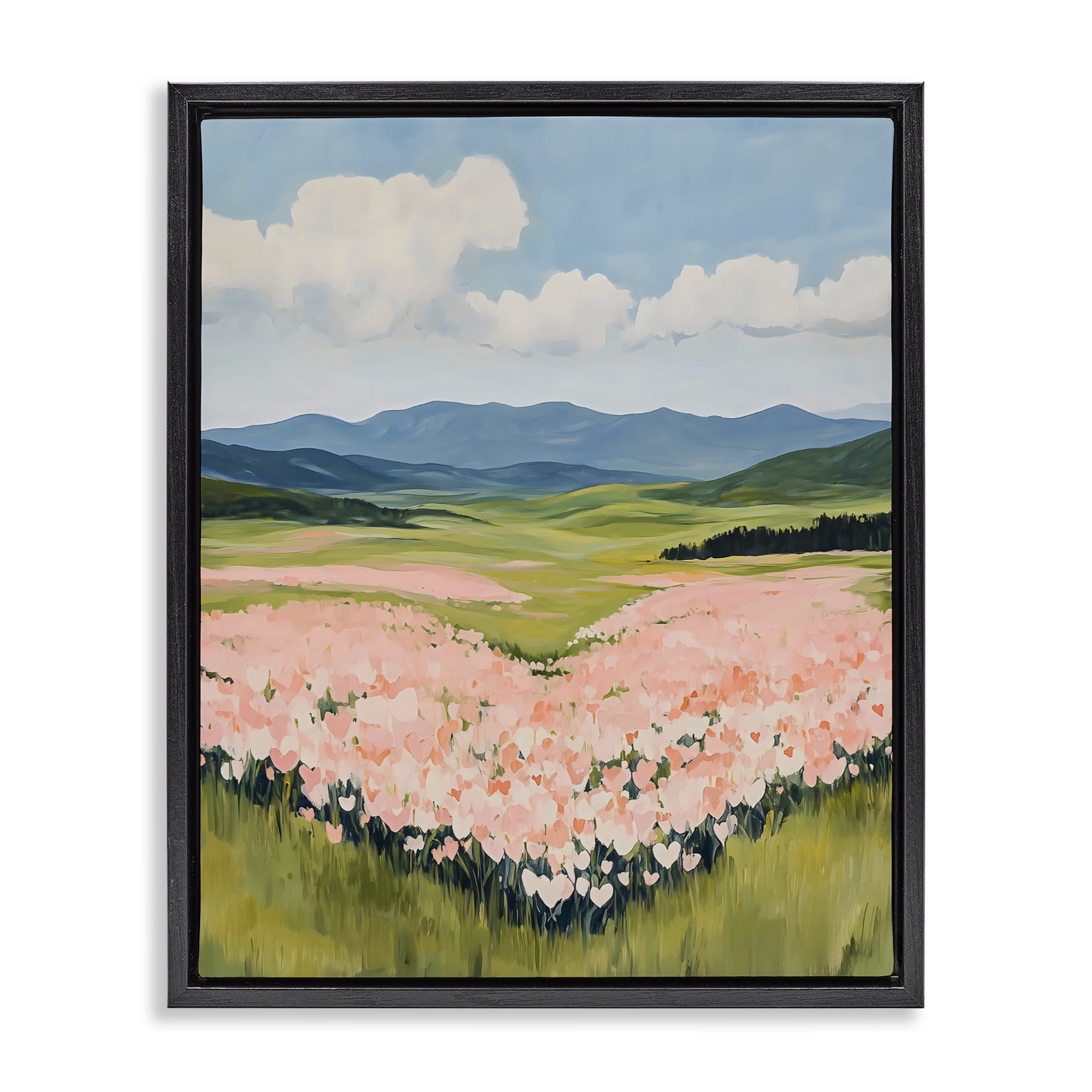 Stupell Industries Heart Shaped Flower Field Black Framed Floater Canvas Wall Art, design by The Prints Vibe