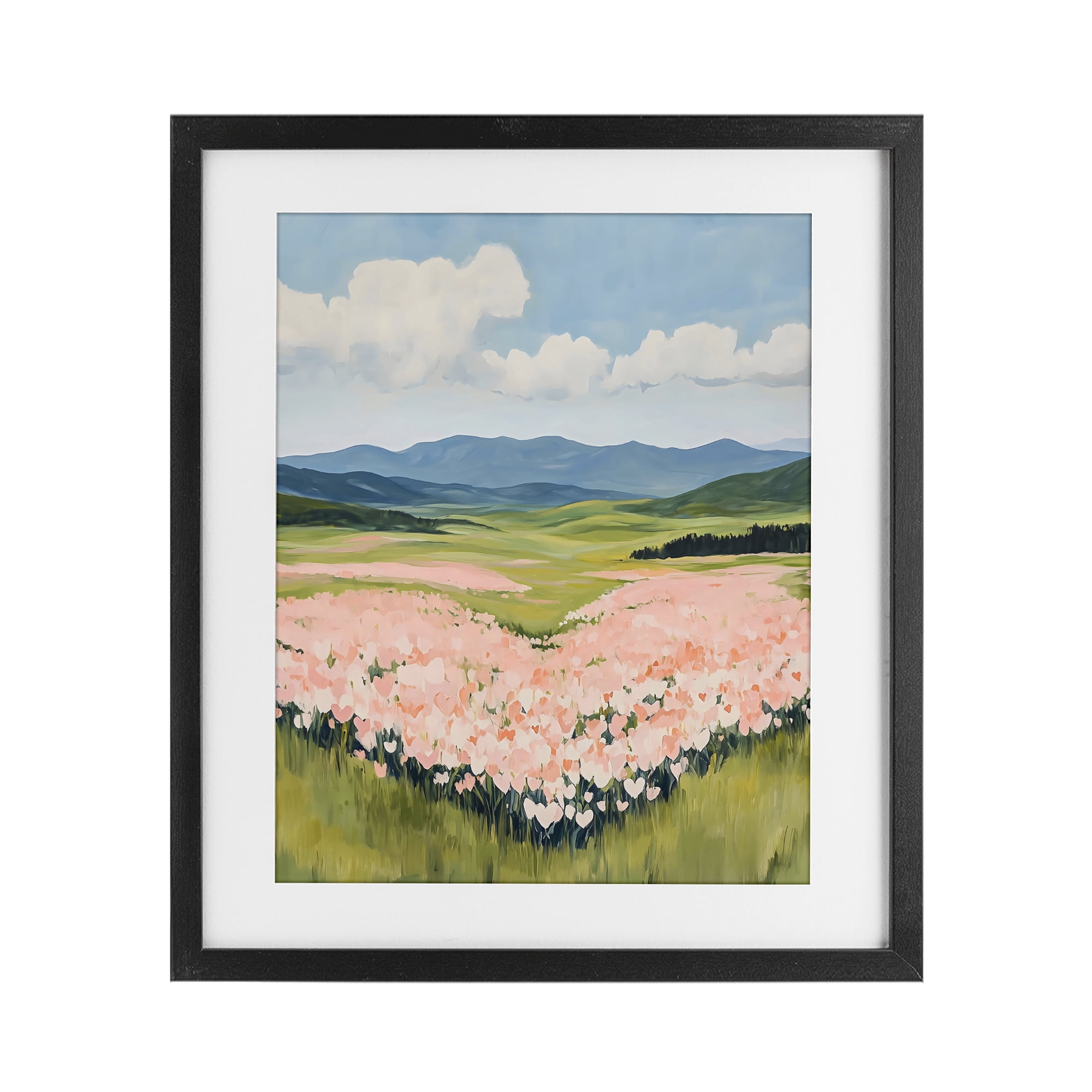 Stupell Industries Heart Shaped Flower Field Black Framed Print Under Glass, design by The Prints Vibe
