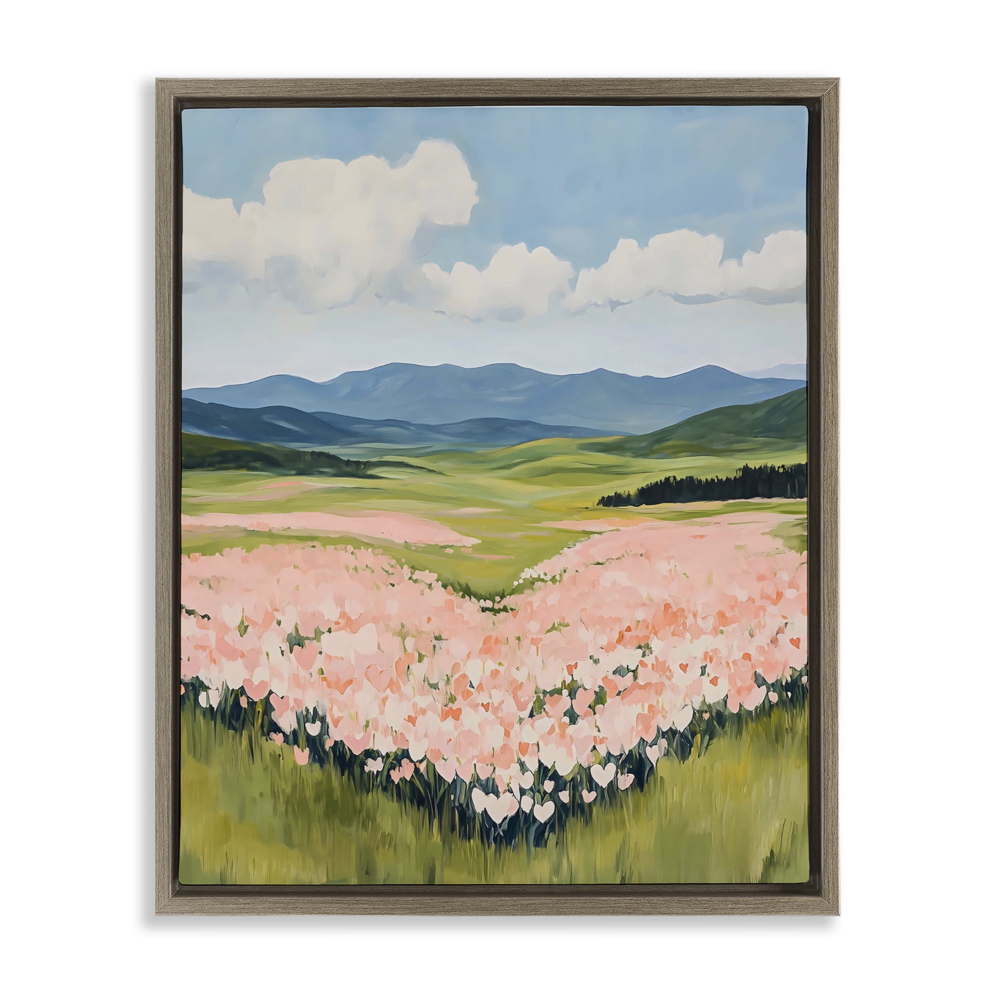Stupell Industries Heart Shaped Flower Field Brown Framed Floater Canvas Wall Art, design by The Prints Vibe