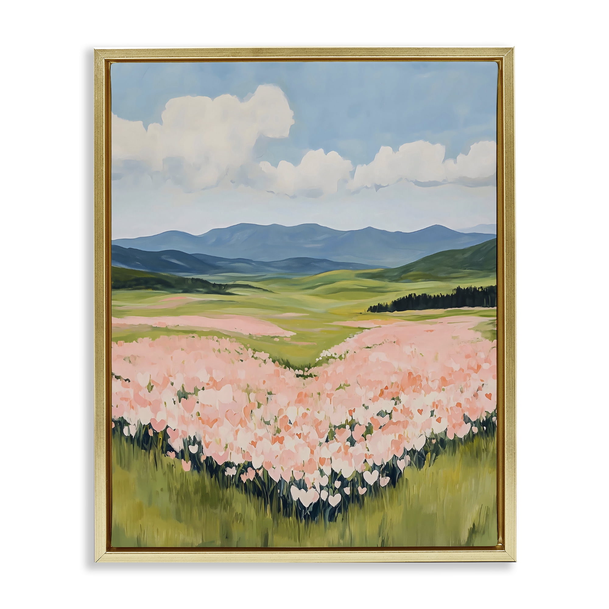 Stupell Industries Heart Shaped Flower Field Gold Framed Floater Canvas Wall Art, design by The Prints Vibe