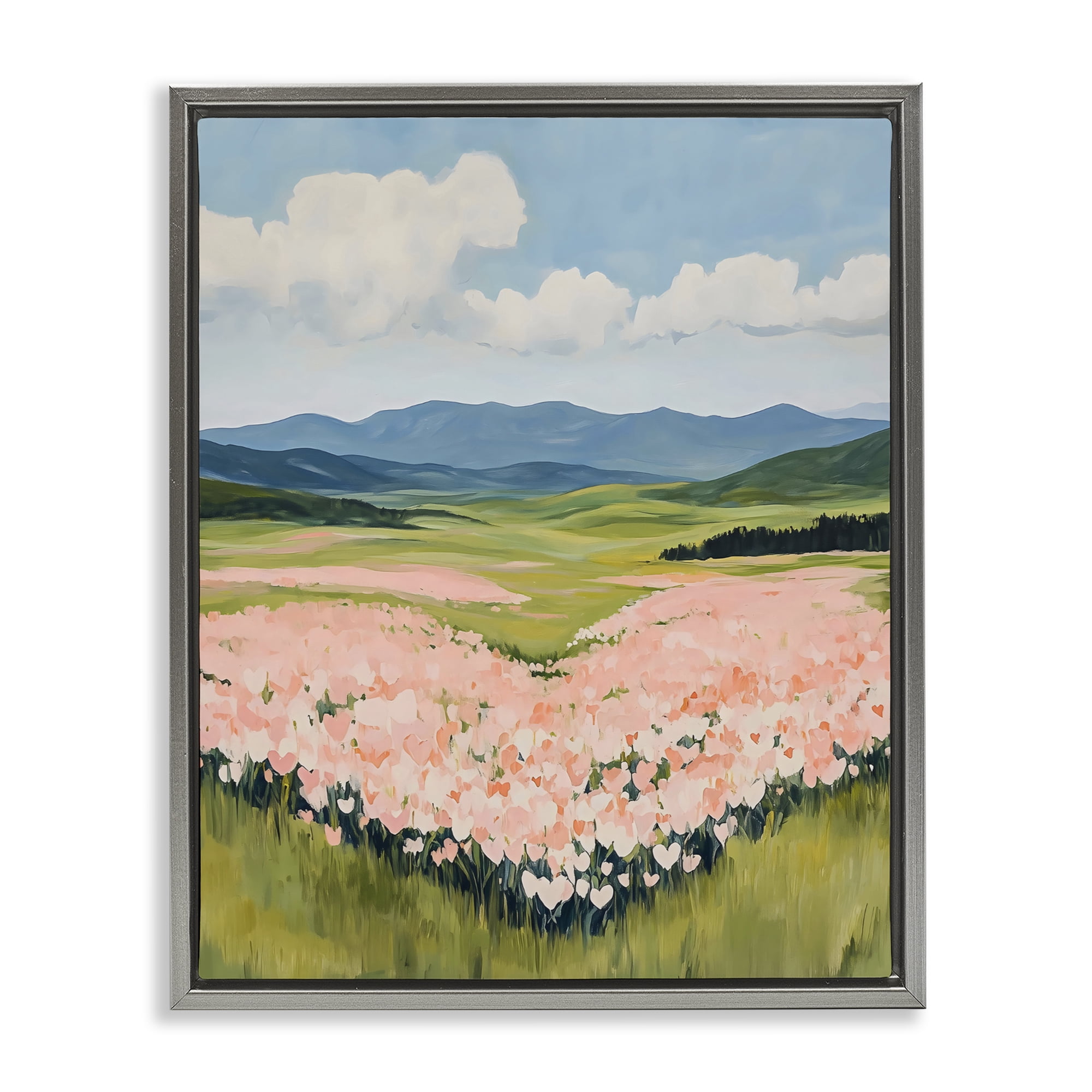 Stupell Industries Heart Shaped Flower Field Gray Framed Floater Canvas Wall Art, design by The Prints Vibe