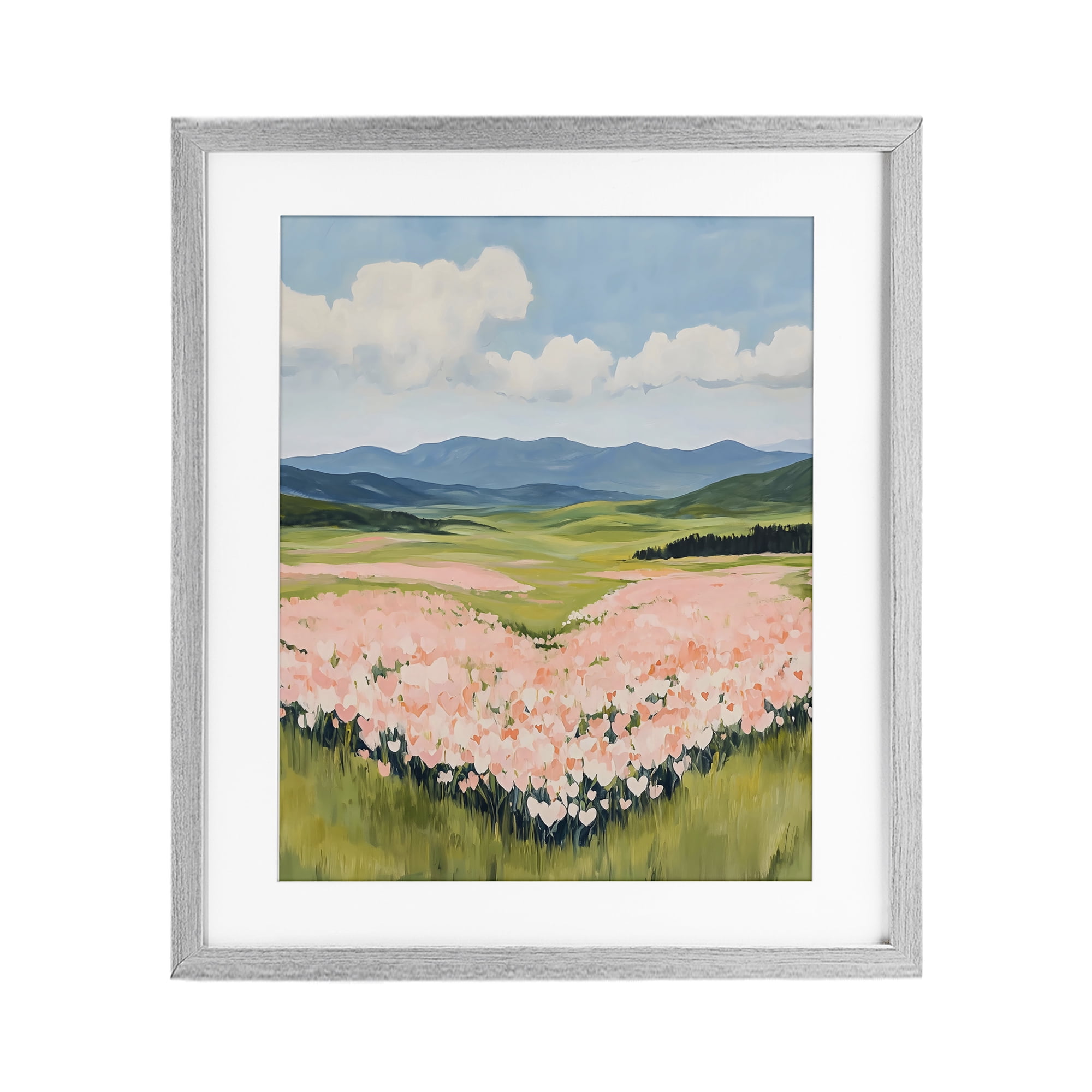 Stupell Industries Heart Shaped Flower Field Gray Framed Print Under Glass, design by The Prints Vibe