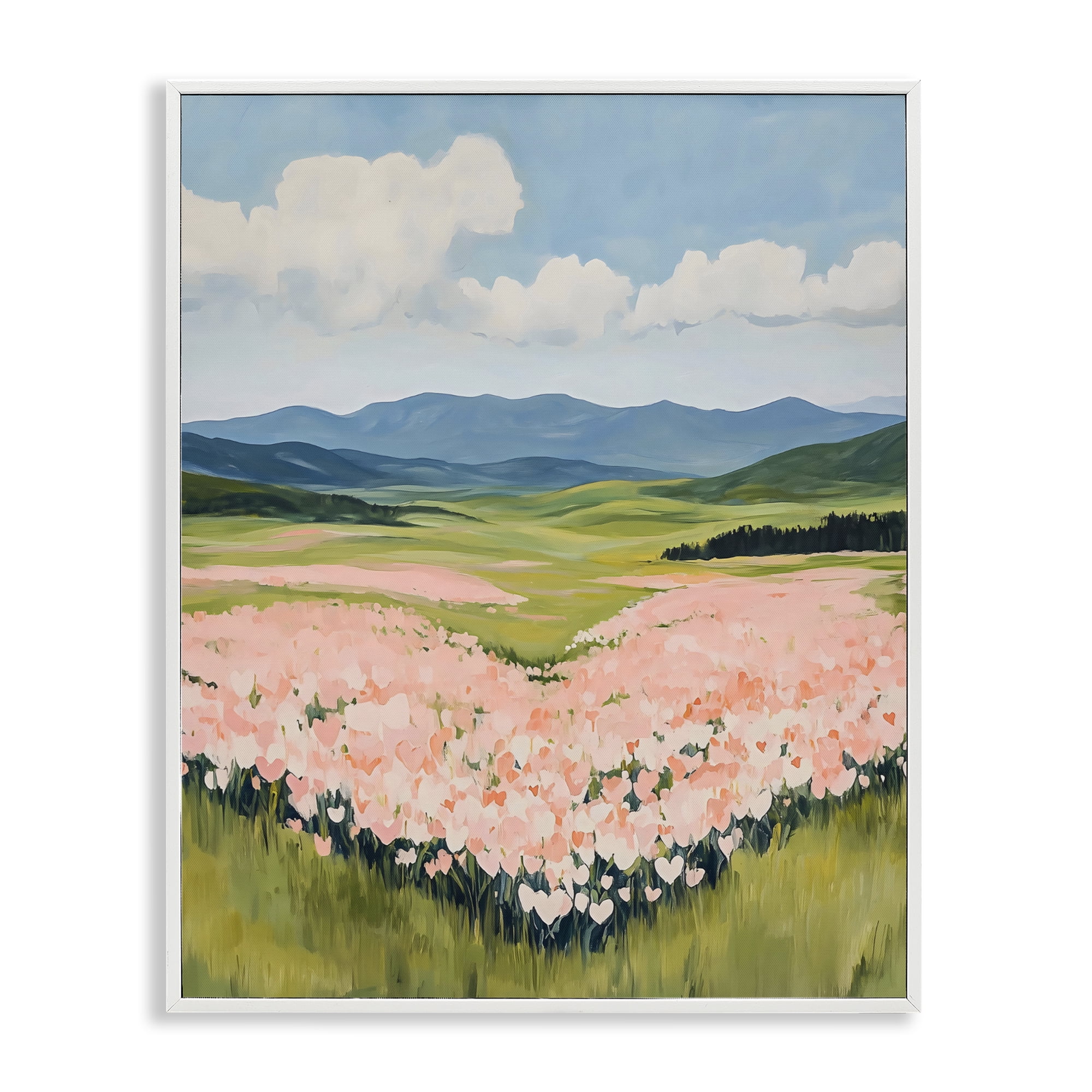 Stupell Industries Heart Shaped Flower Field White Framed Giclee Art, design by The Prints Vibe
