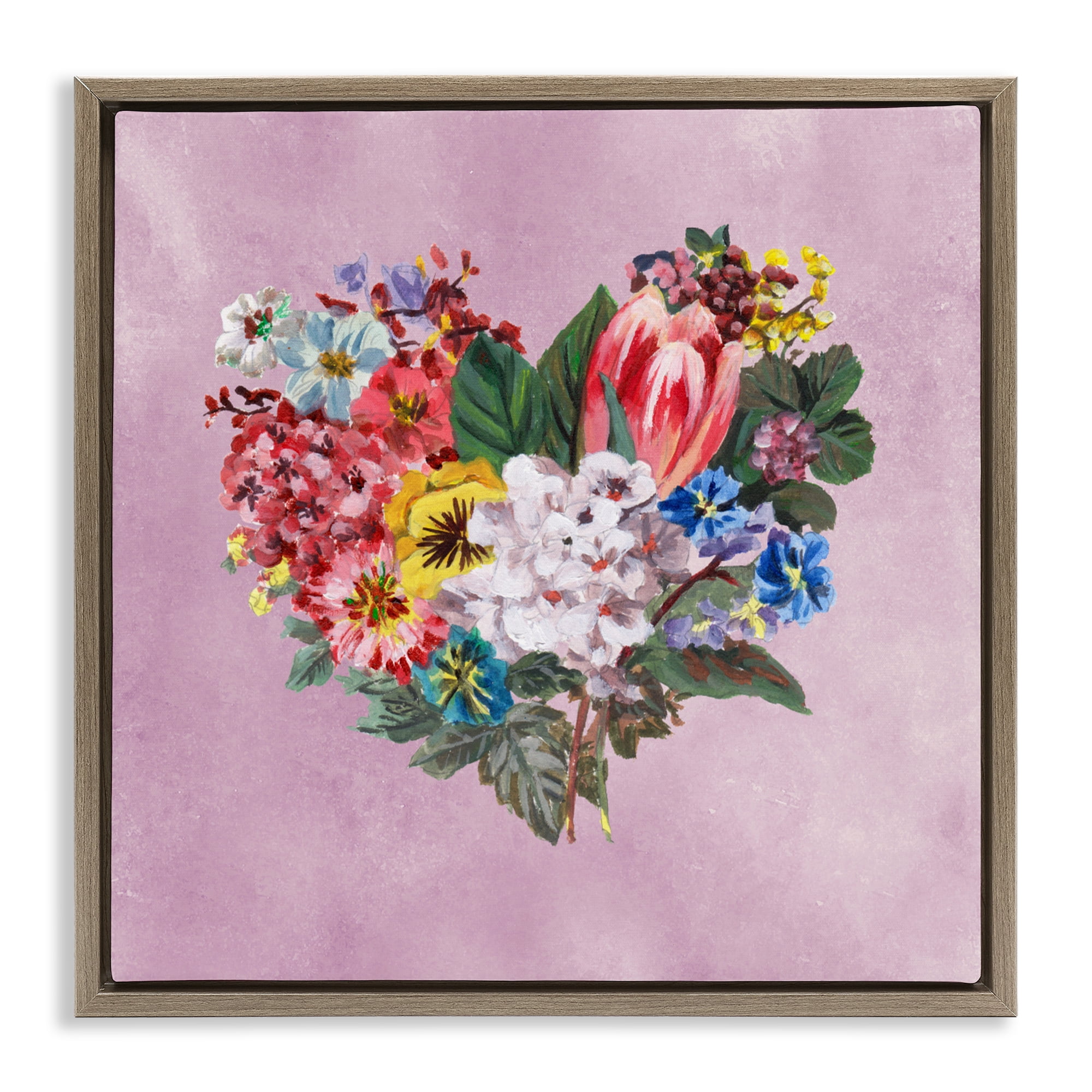 Stupell Industries Heart Shaped Garden Blooms Brown Framed Floater Canvas Wall Art, design by Melissa Wang
