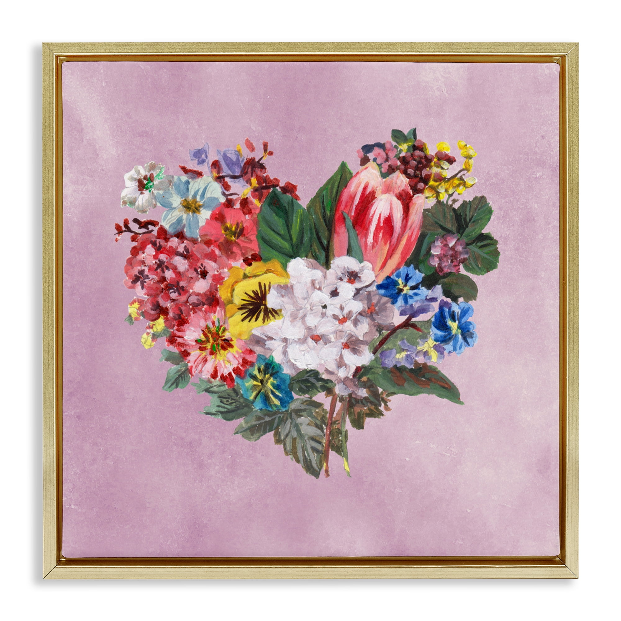 Stupell Industries Heart Shaped Garden Blooms Gold Framed Floater Canvas Wall Art, design by Melissa Wang
