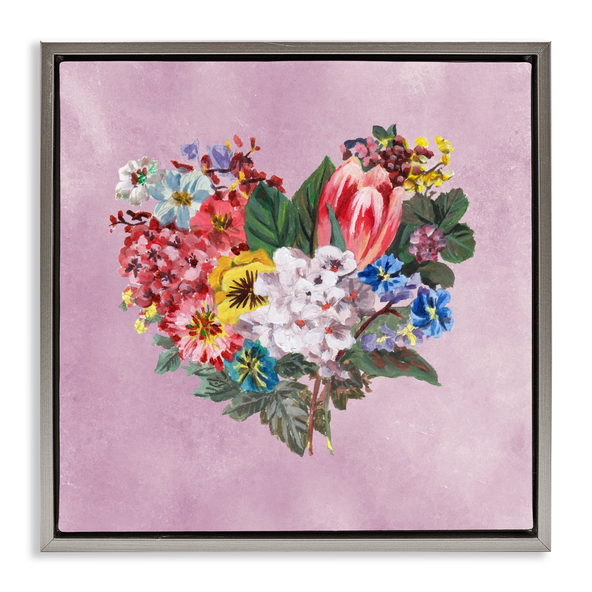 Stupell Industries Heart Shaped Garden Blooms Gray Framed Floater Canvas Wall Art, design by Melissa Wang
