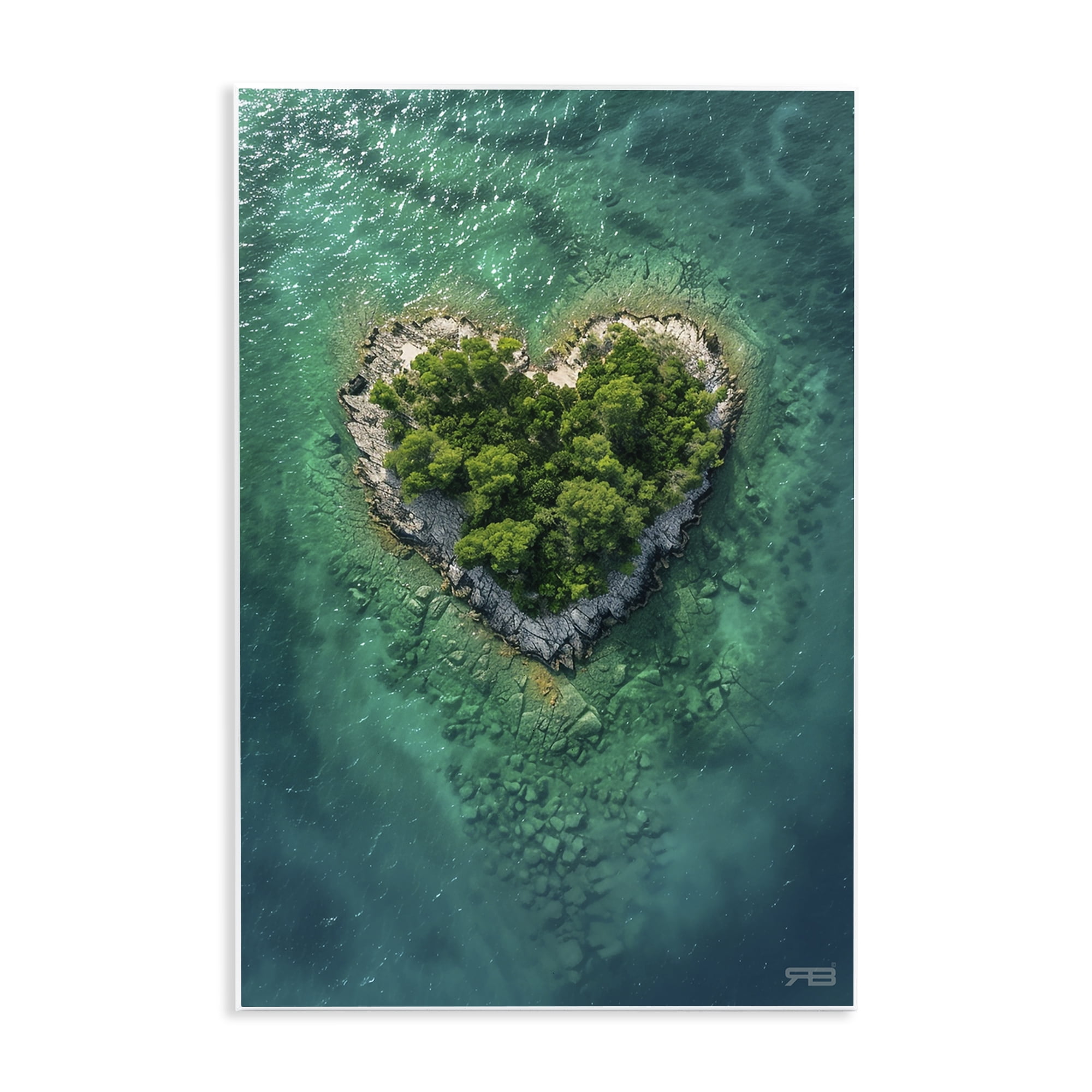 Stupell Industries Heart Shaped Island Landscape & Nature Painting Unframed Art Print Wall Art, 13 x 19