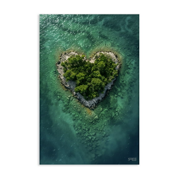 Stupell Industries Heart Shaped Island Landscape & Nature Painting Wrapped Canvas Art Print Wall Art, 16 x 24